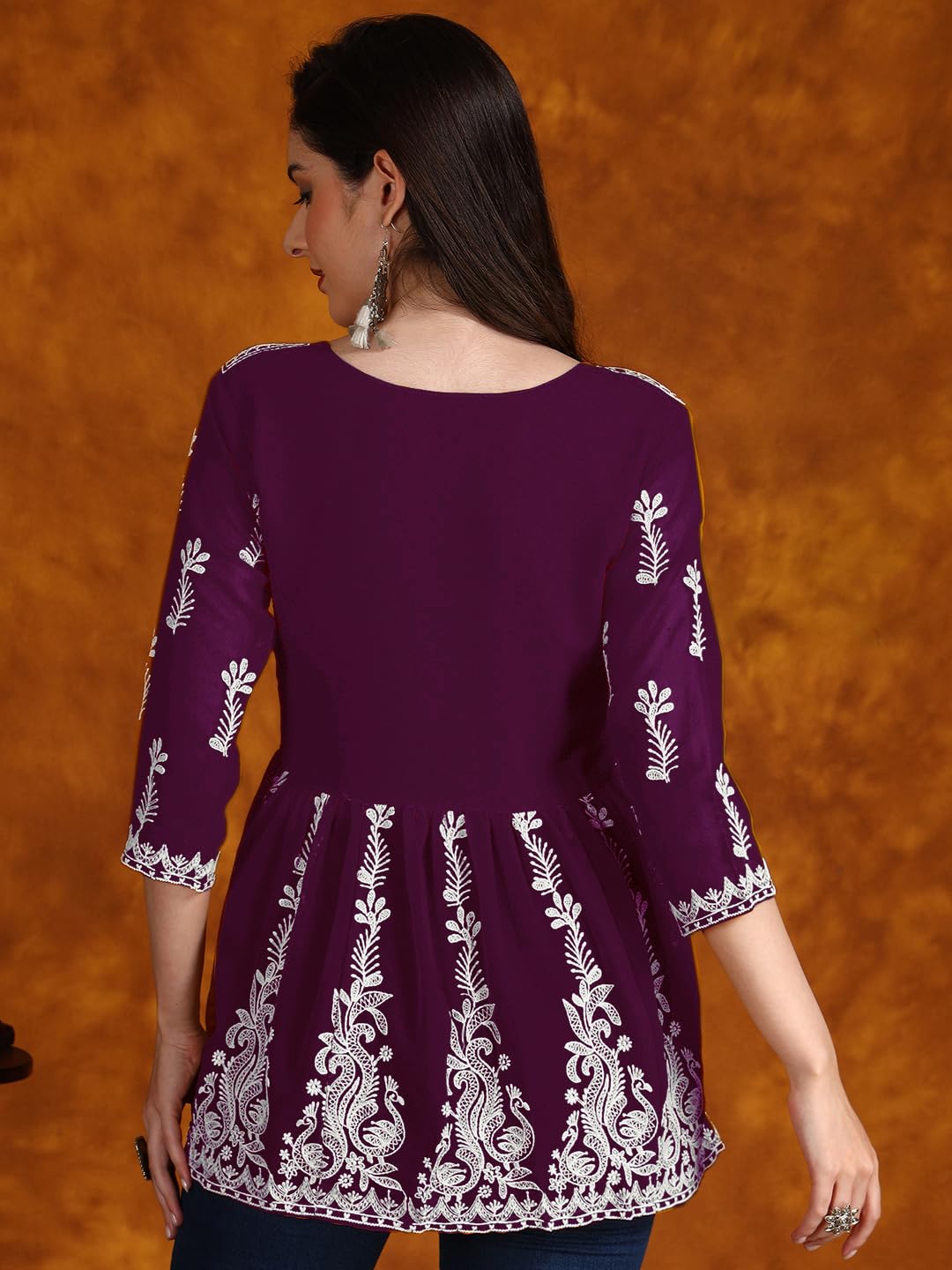 EthnicJunction Georgette Women Chikan Embroidery