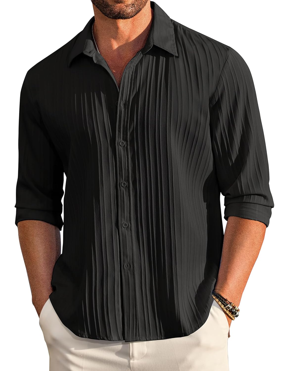 DEELMO Men's Casual Button Down Shirts Long Sleeve
