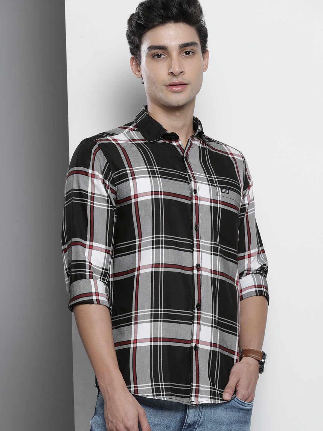 The Indian Garage Co Men's Cotton Slim Fit Checkered
