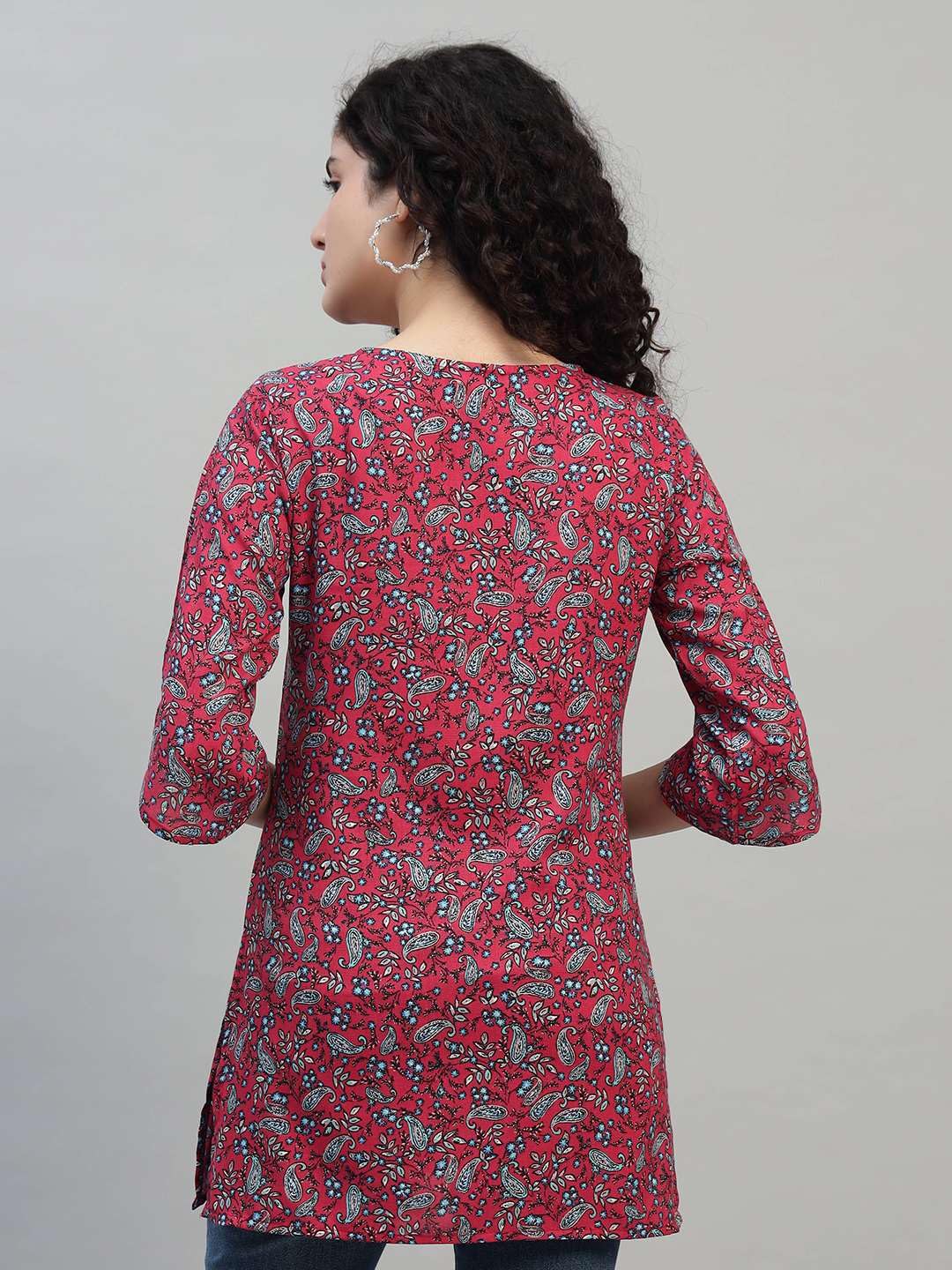 VEERSTOW Women's Cotton Short Kurti 3/4 Sleeve
