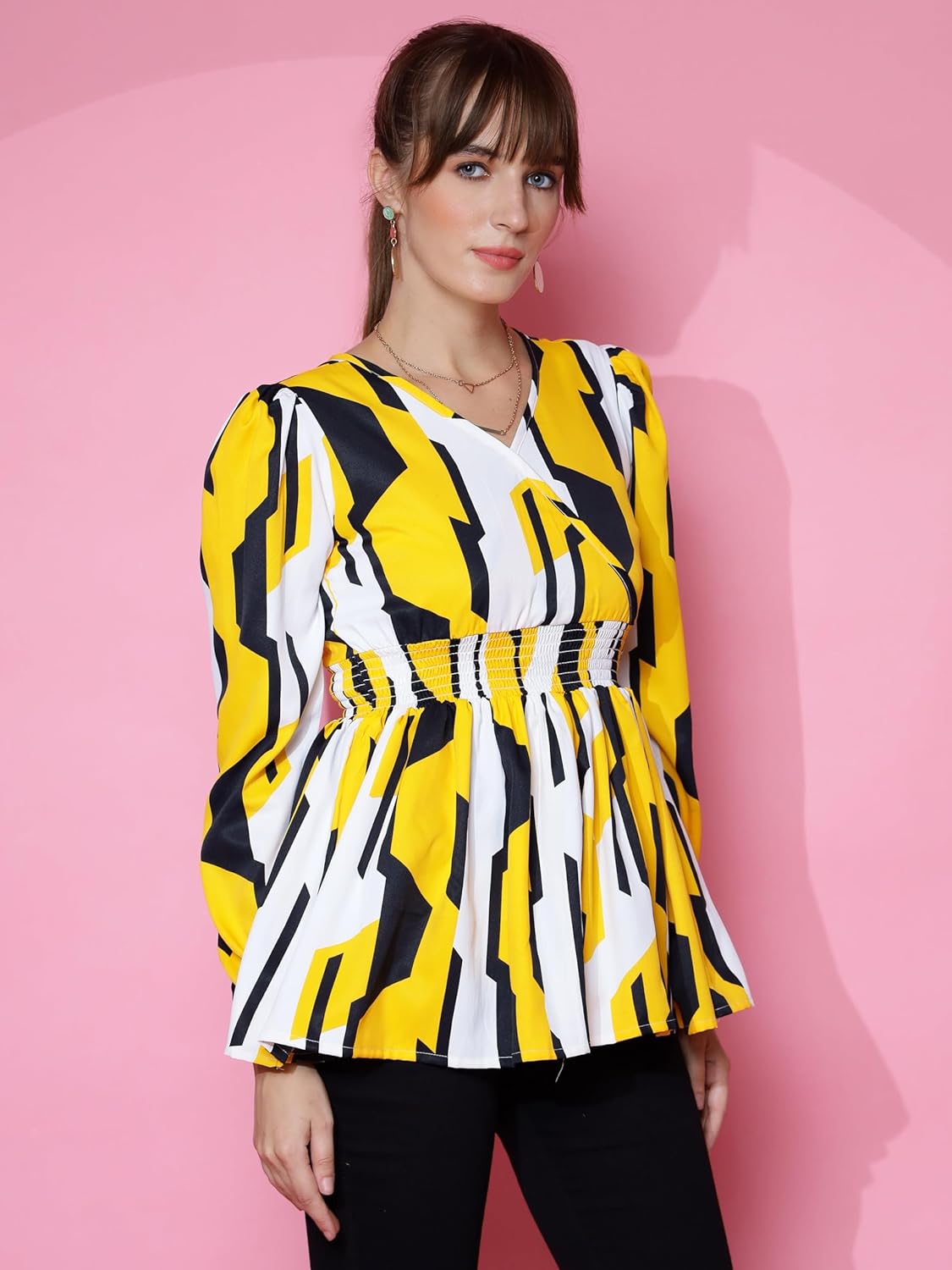 Sheetal Associates Women's Casual Bishop Sleeves Polka Print Peplum Top