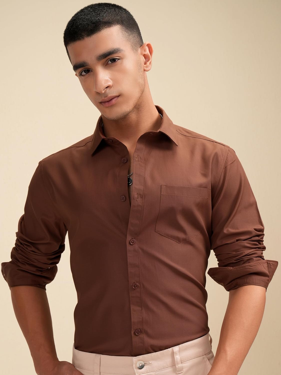 Highlander Men's Solid Slim Fit Shirt