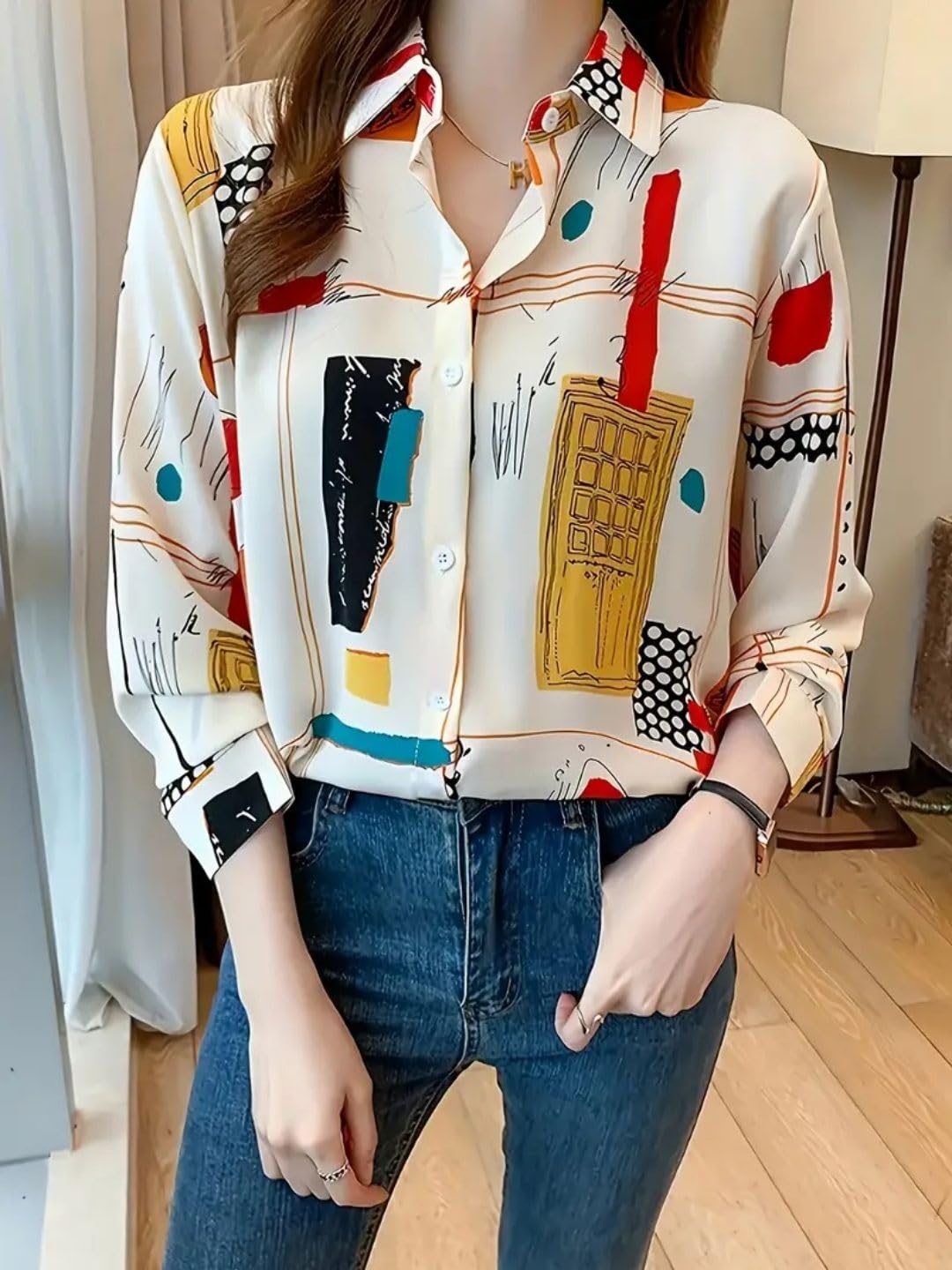 Trendy Queen Women's Printed Straight Mandarin Neck Shirt for Women's | Tops for Woman Shirts | Shirt for Women Stylish Western (SD778_S)