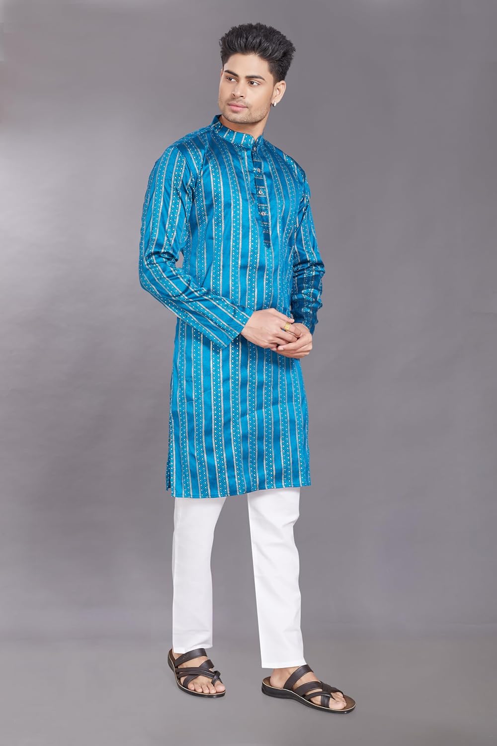 Men's Self Woven Jequard Art Silk Slim Fit Only Kurta