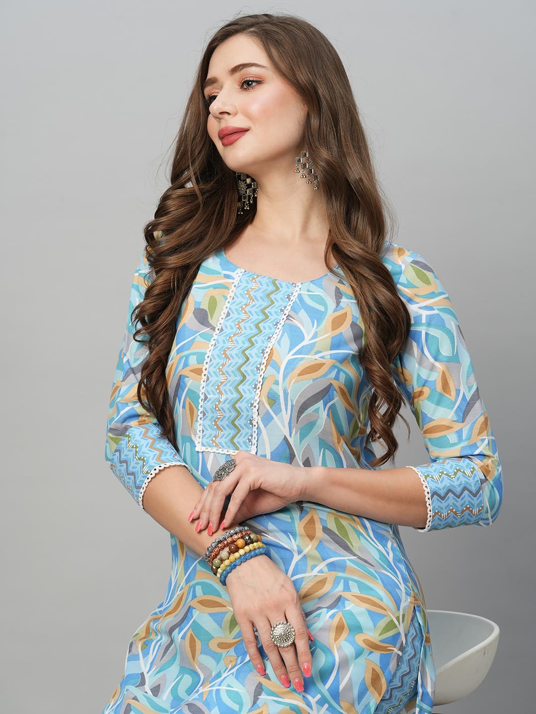 GoSriKi Women's Cotton Blend Floral Straight