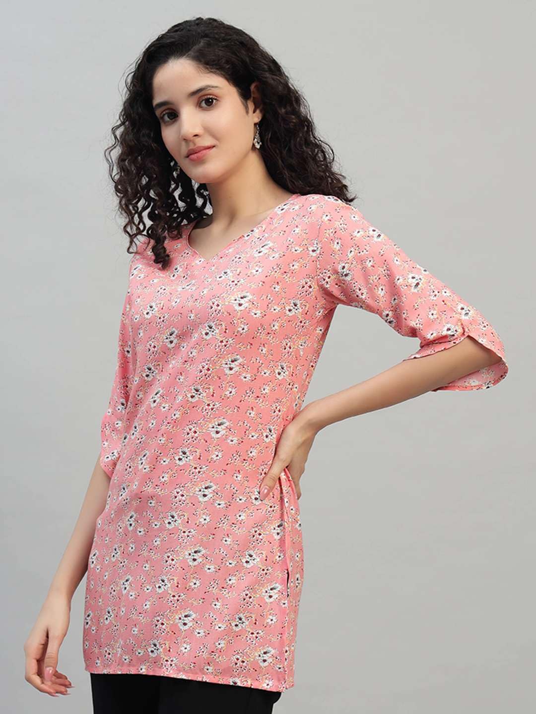 VEERSTOW Women's Cotton Short Kurti 3/4 Sleeve