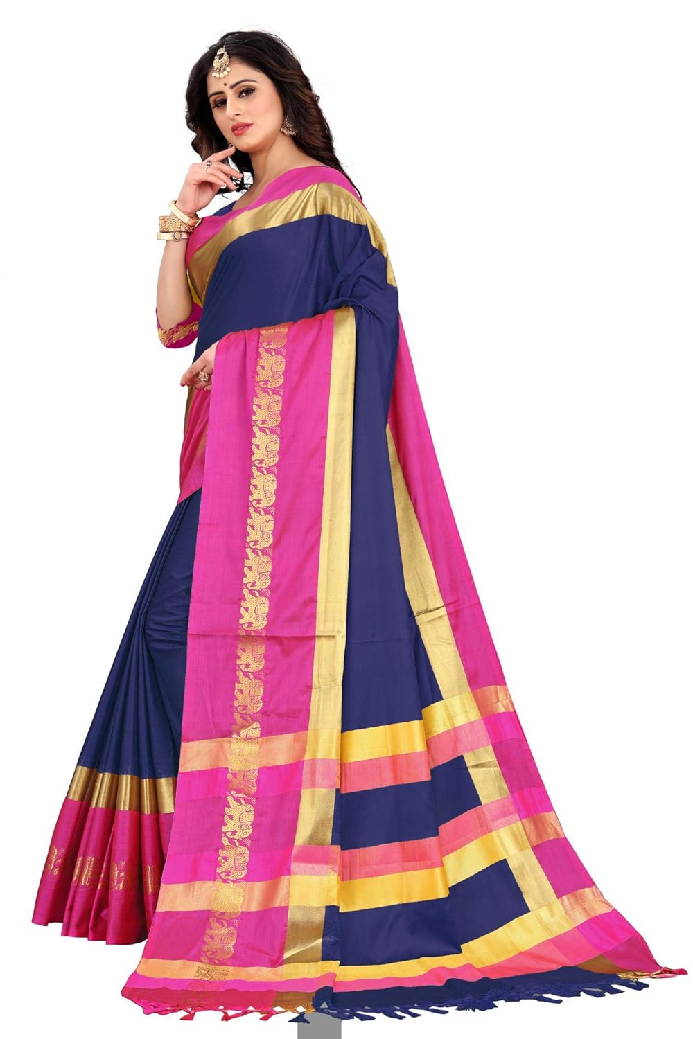 Women's Cotton Silk Plain Zari Work Designer Saree