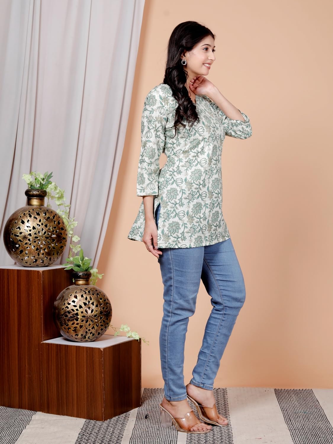 Women's Casual Jaipuri Cotton Printed Short Kurta