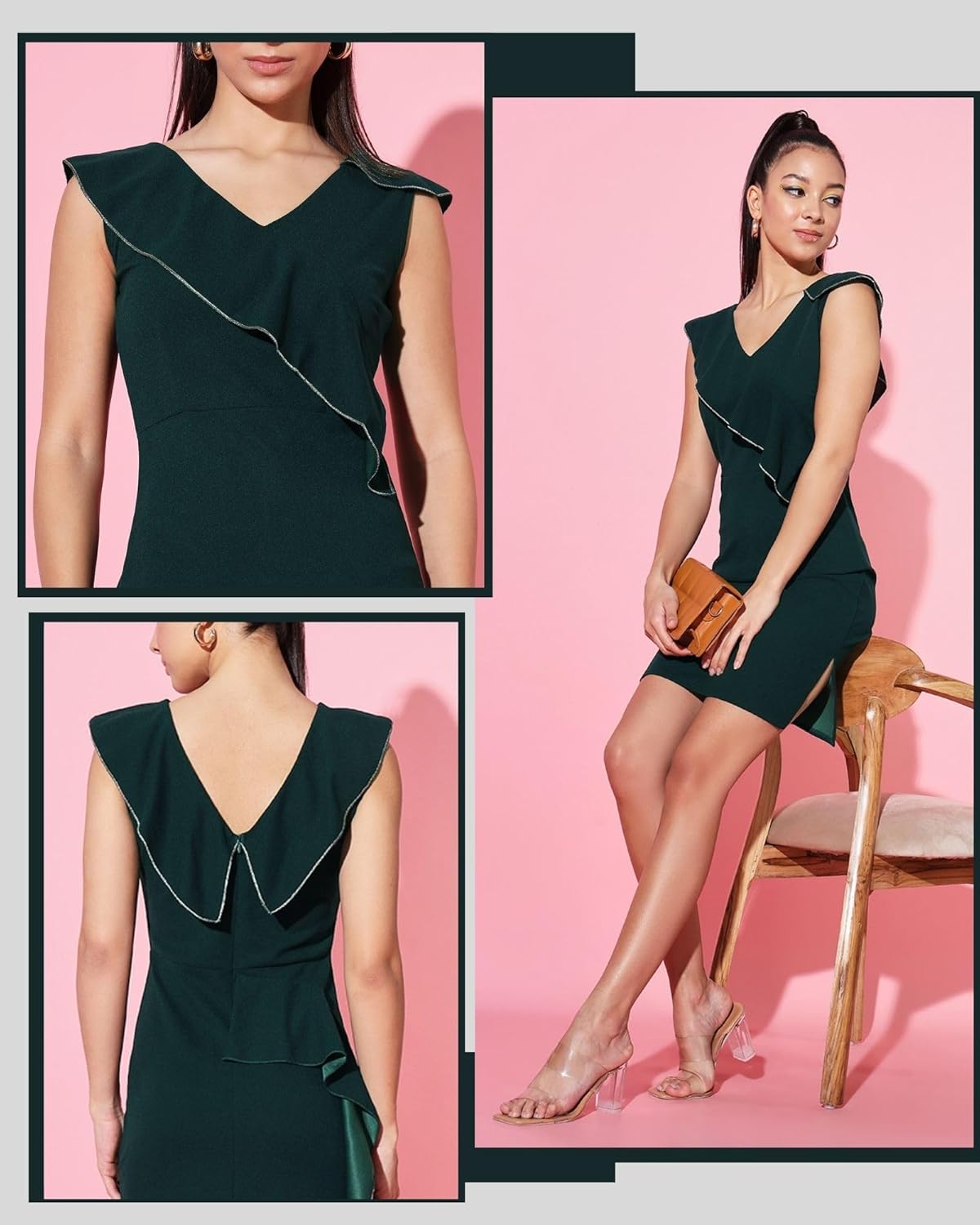 ADDYVERO V-Neck Sleeveless Cotton Blend Solid Bodycon Knee-Length Women Dress
