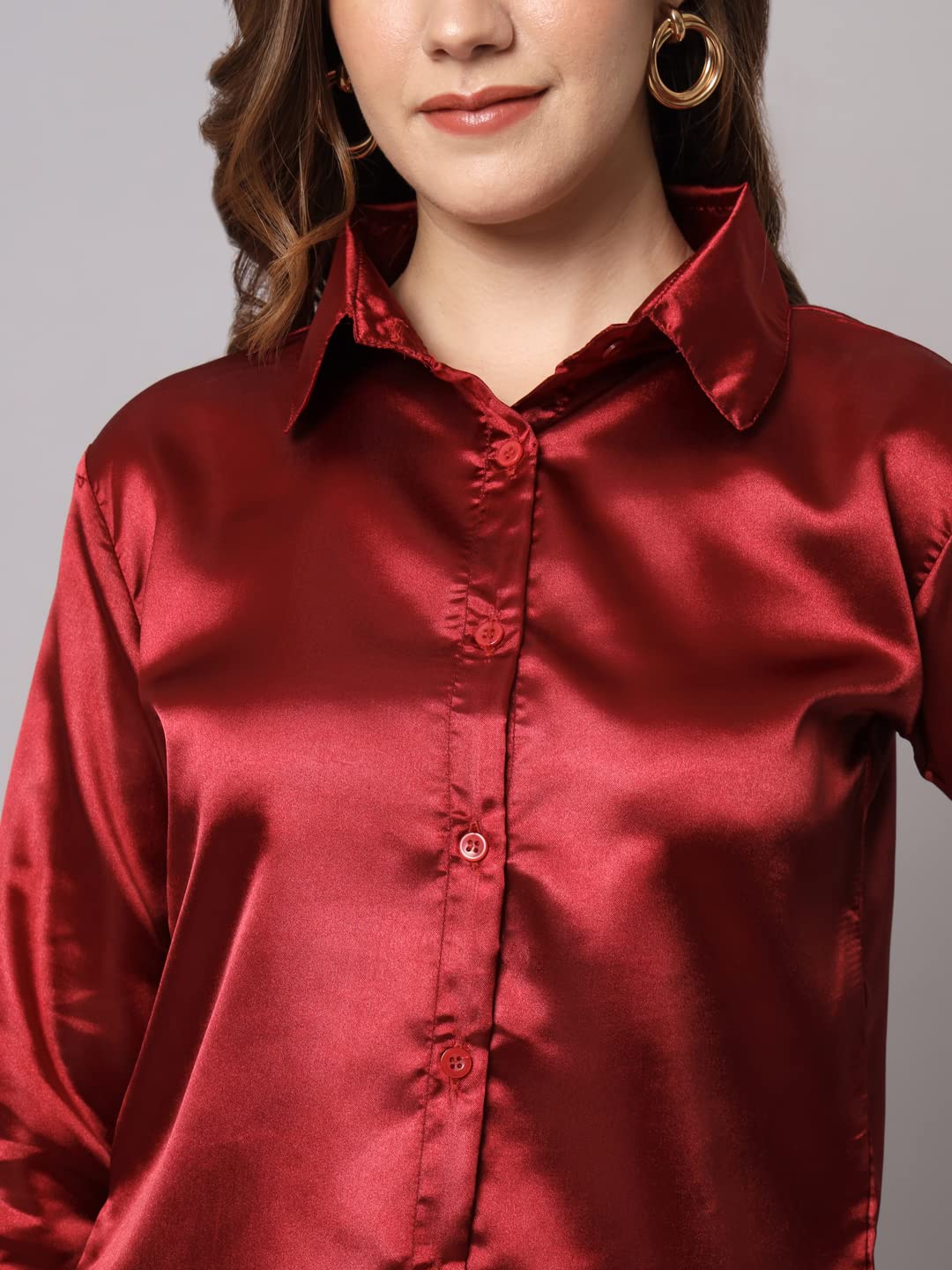 FUNDAY FASHION Women Solid Formal Satin Regular Fit Shirt