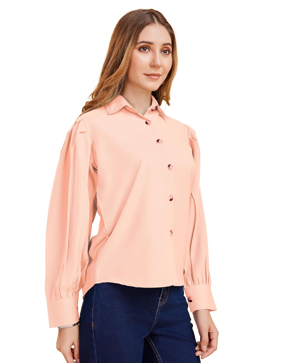 harshiv Enterprise Women's Crepe Casual Balloon Sleeve Shirt | Stylish Lightweight Top for Office, Travel Comfortable, Breathable, Easy to Care Fabric