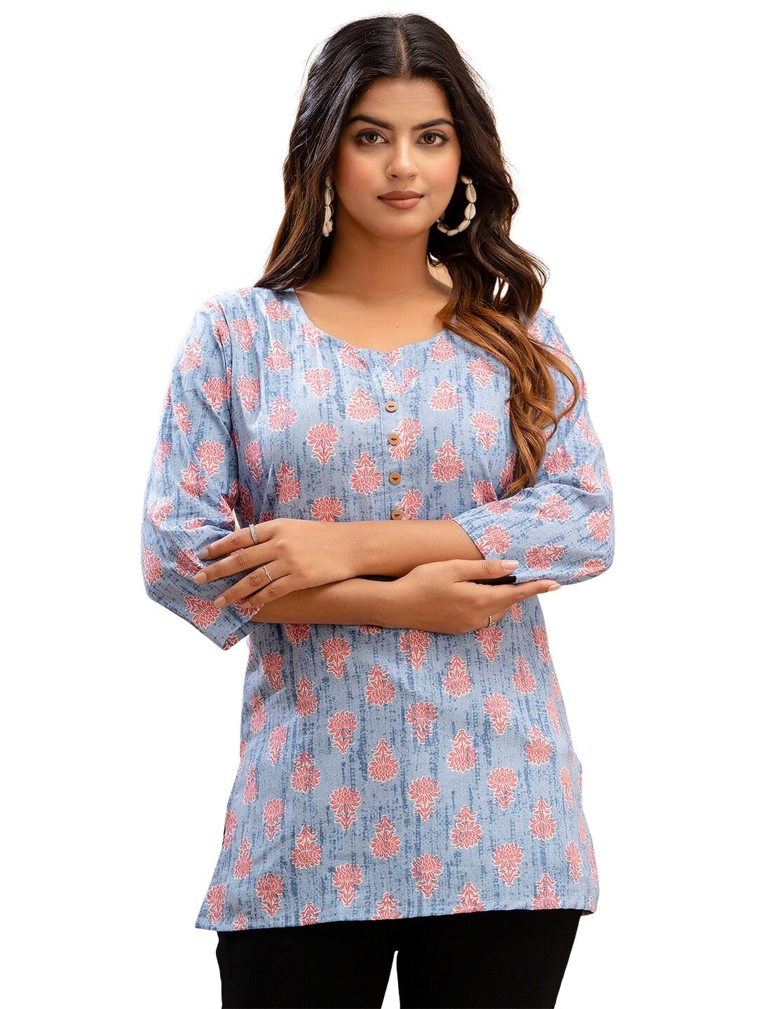 feranoid Women Cotton Printed Straight Short Kurti