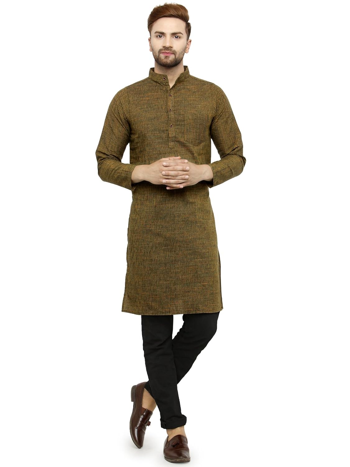 Enchanted Drapes Mens' Solid Cotton Long Kurta