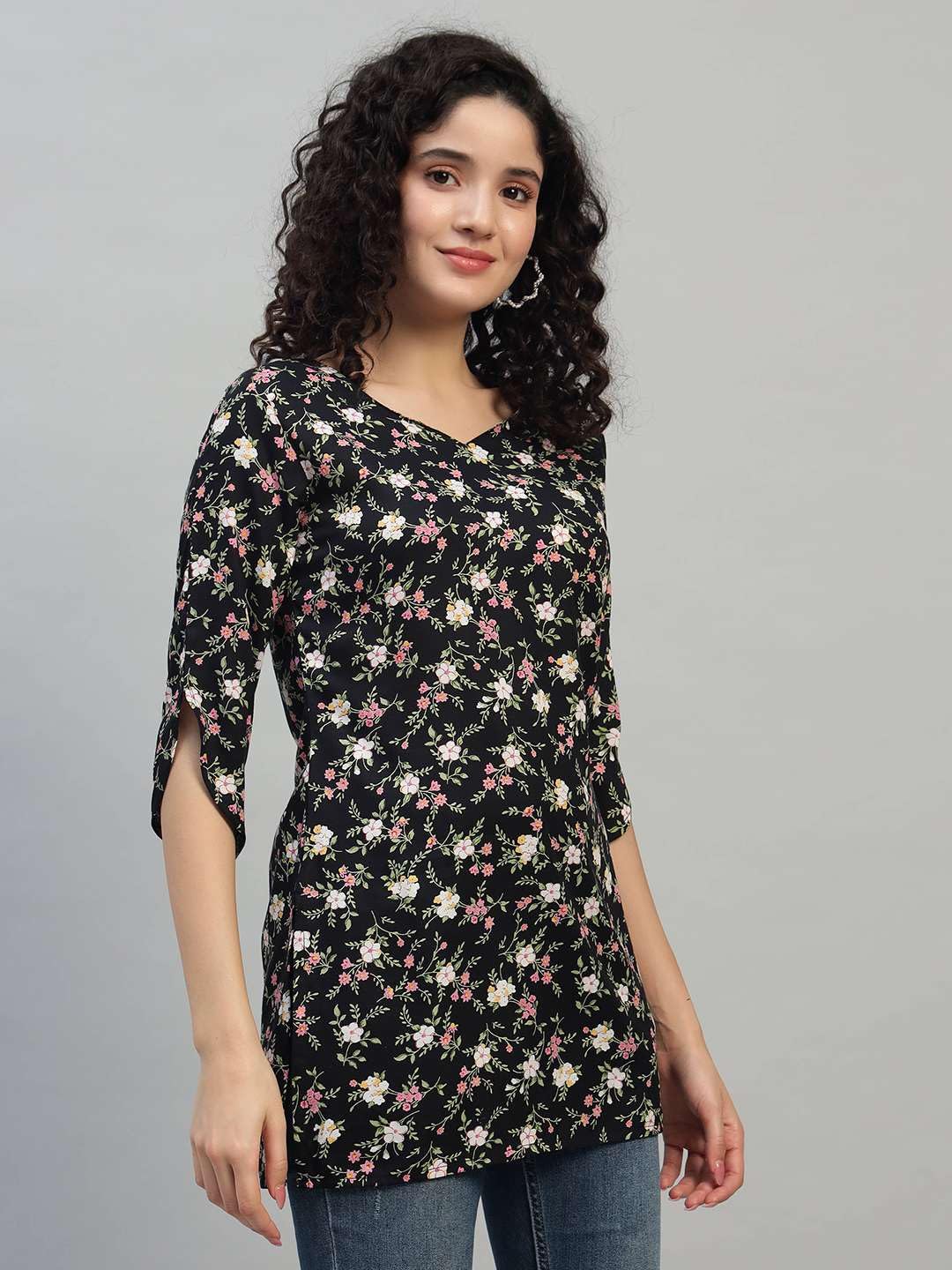 VEERSTOW Women's Cotton Short Kurti 3/4 Sleeve