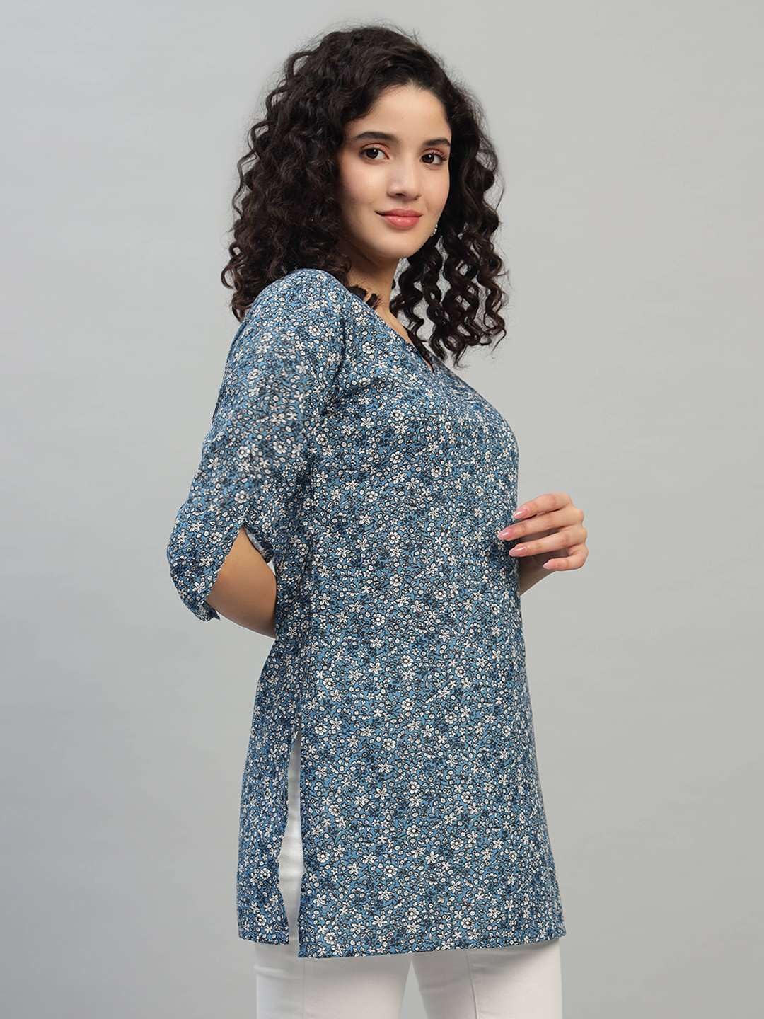 VEERSTOW Women's Cotton Short Kurti 3/4 Sleeve