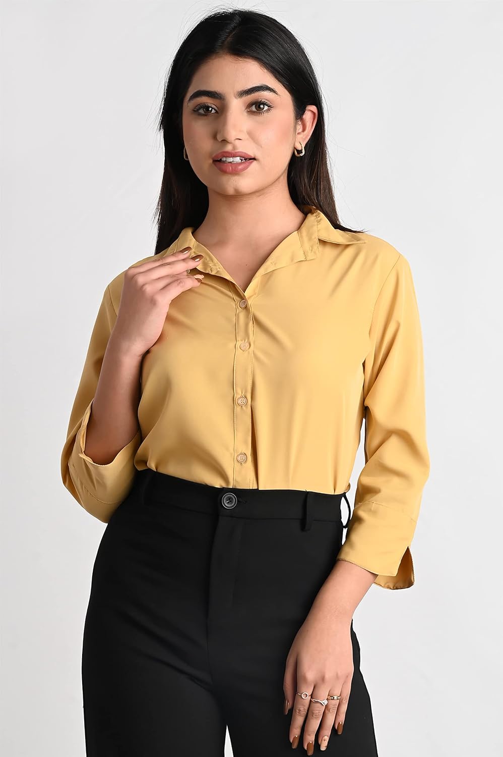 GM SARA Women's Polyester Stylish Regular Fit Button Down Plain Solid Formal Casual Shirts for Women Office Wear