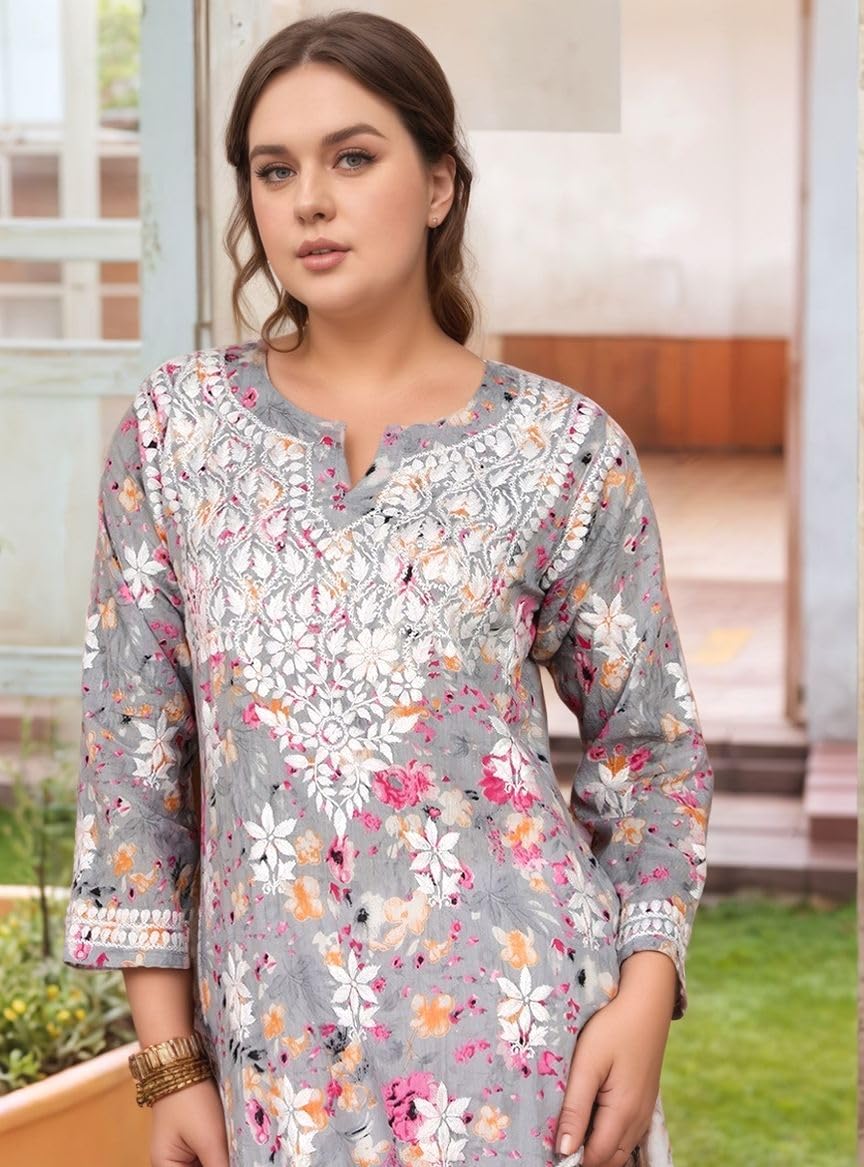 GoSriKi Women's Rayon Viscose Printed & Chikankari