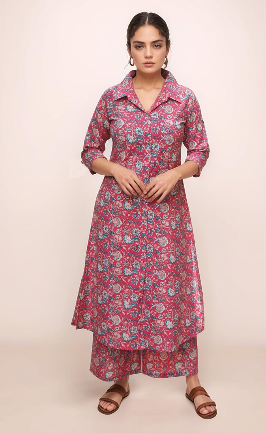 Women's Cotton Blend Floral Printed A-line Kurta