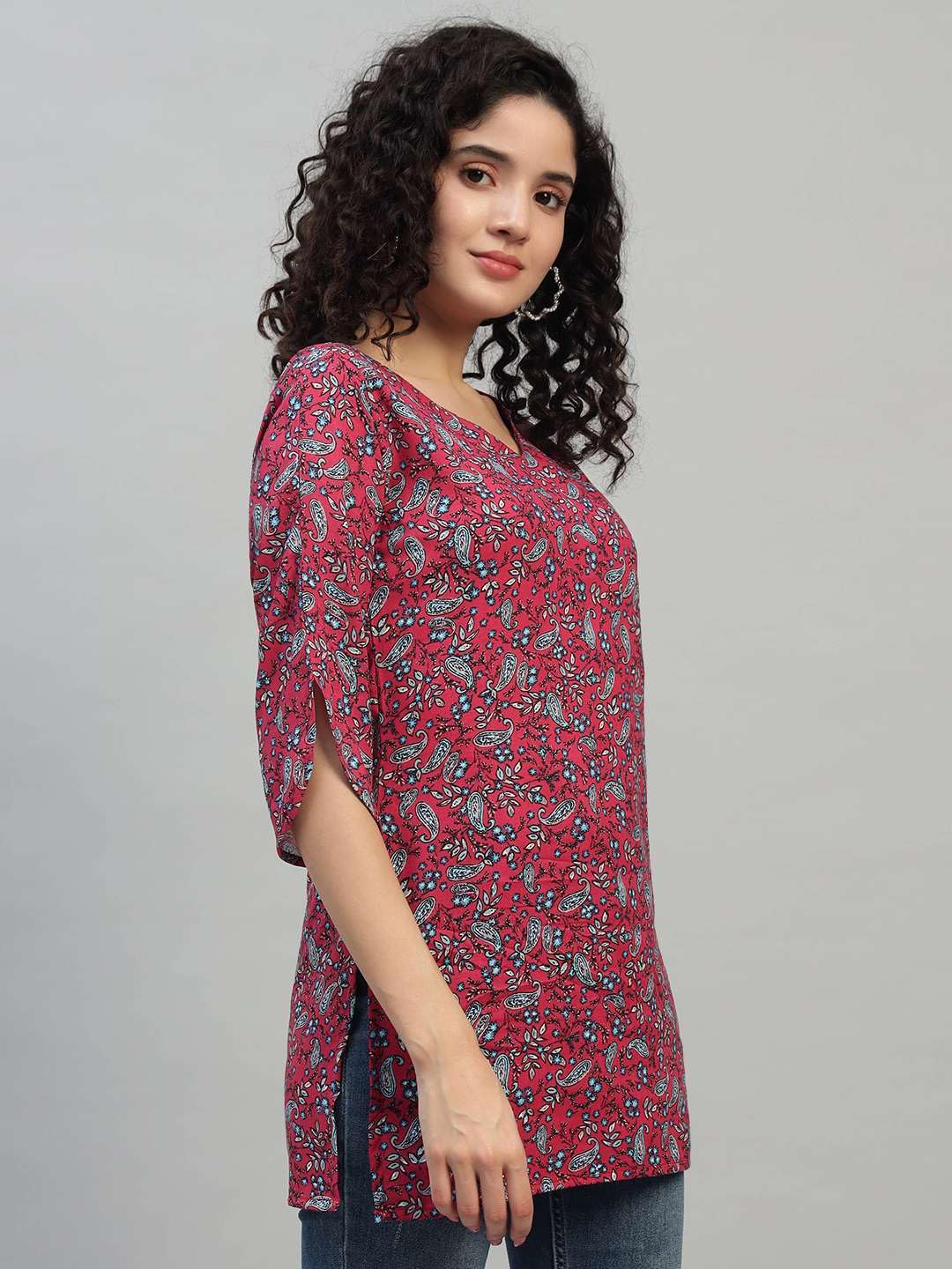 VEERSTOW Women's Cotton Short Kurti 3/4 Sleeve