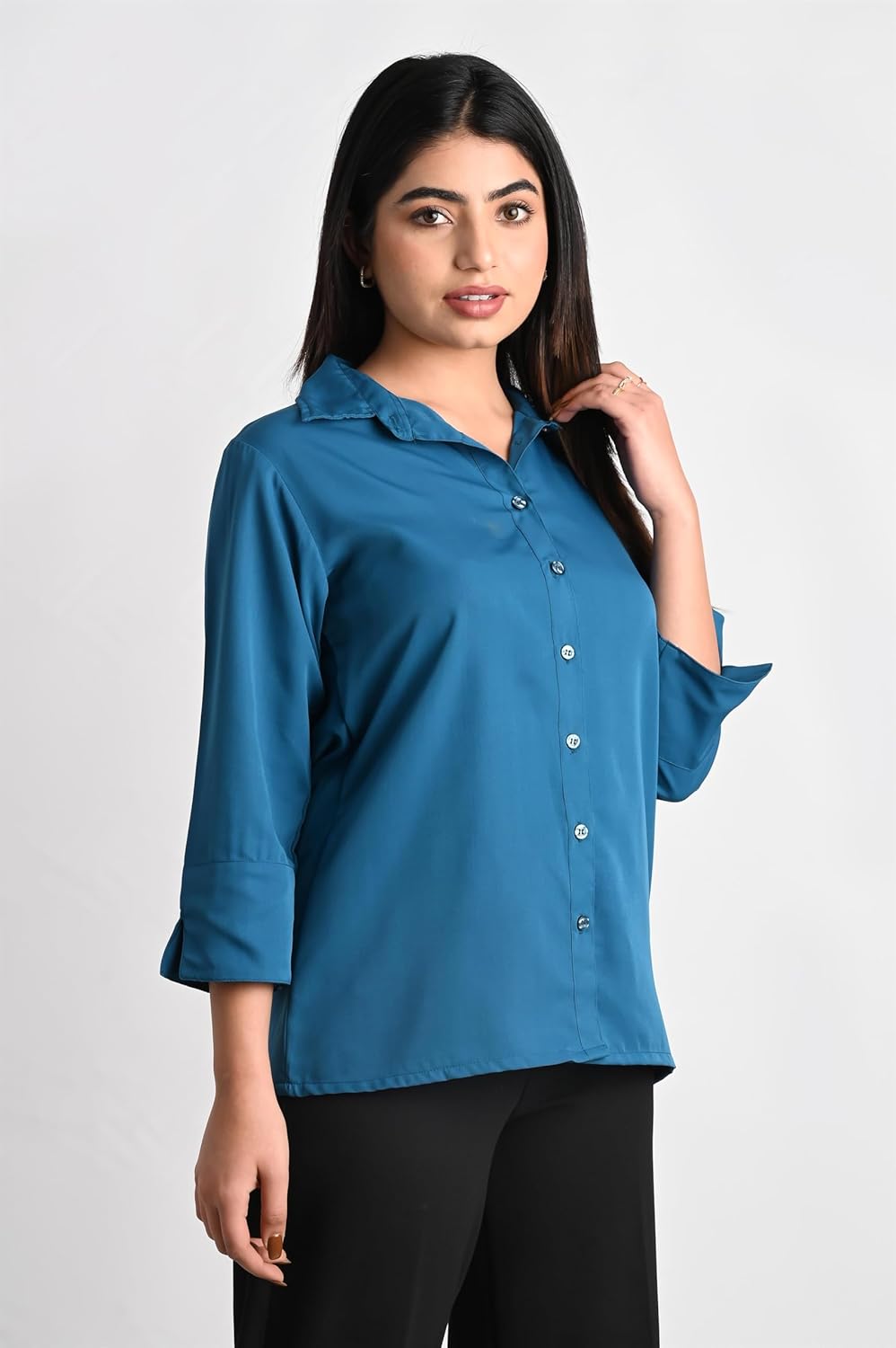 GM SARA Women's Polyester Stylish Regular Fit Button Down Plain Solid Formal Casual Shirts for Women Office Wear