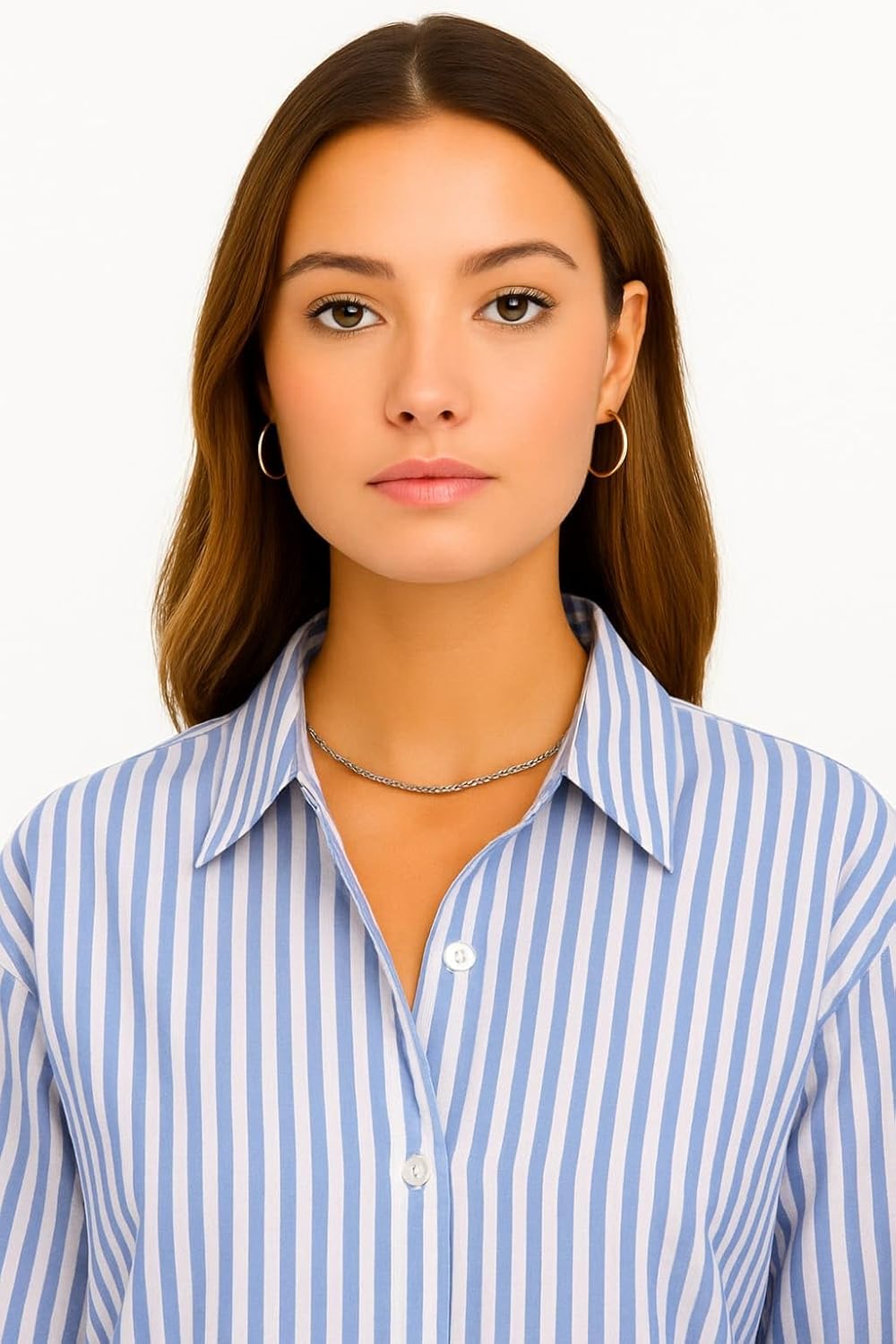 SUGARCANNE Women's Classic Striped Button-Down Shirt, Long Sleeves, Relaxed Fit, Office and Casual Wear, Shirt for Women, XS-L