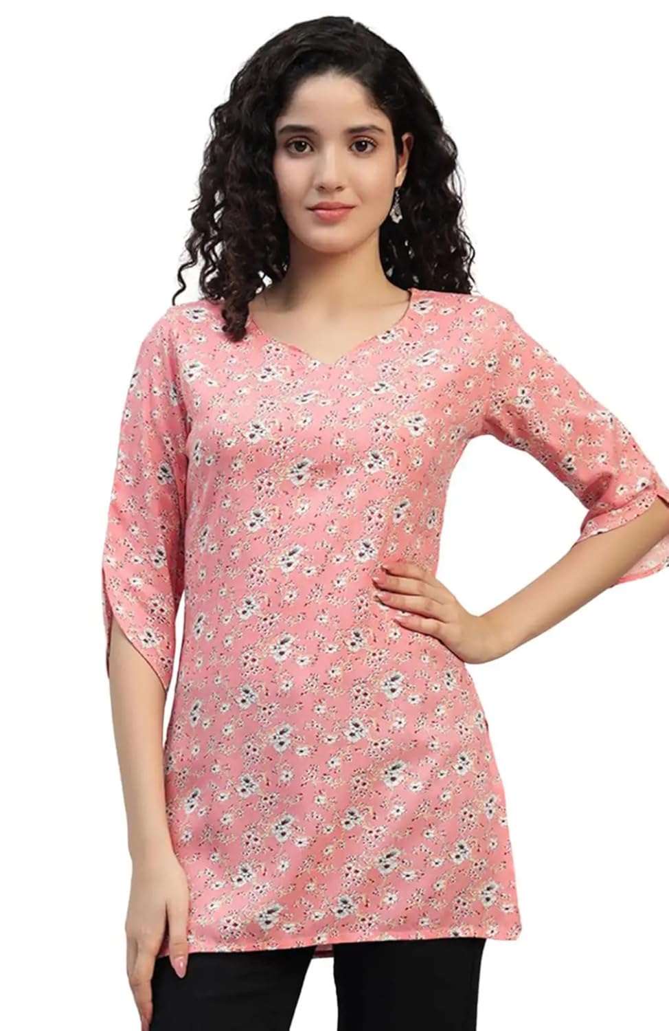 VEERSTOW Women's Cotton Short Kurti 3/4 Sleeve