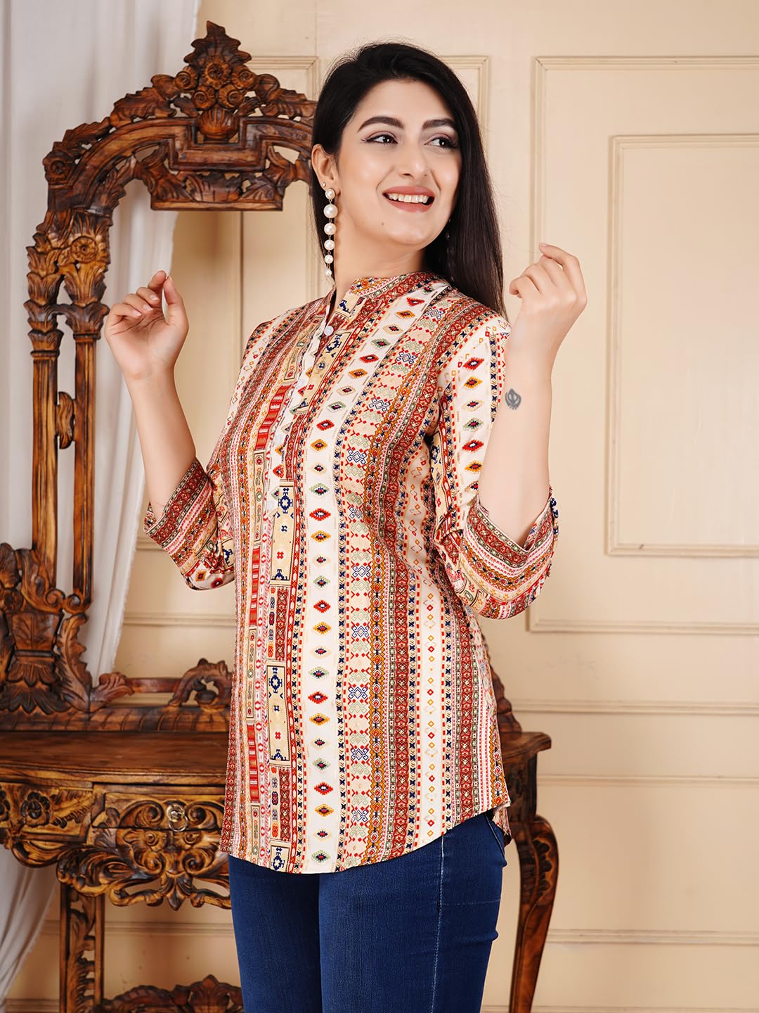 FebQ Women's Polycotton Fabric 3/4 Sleeves