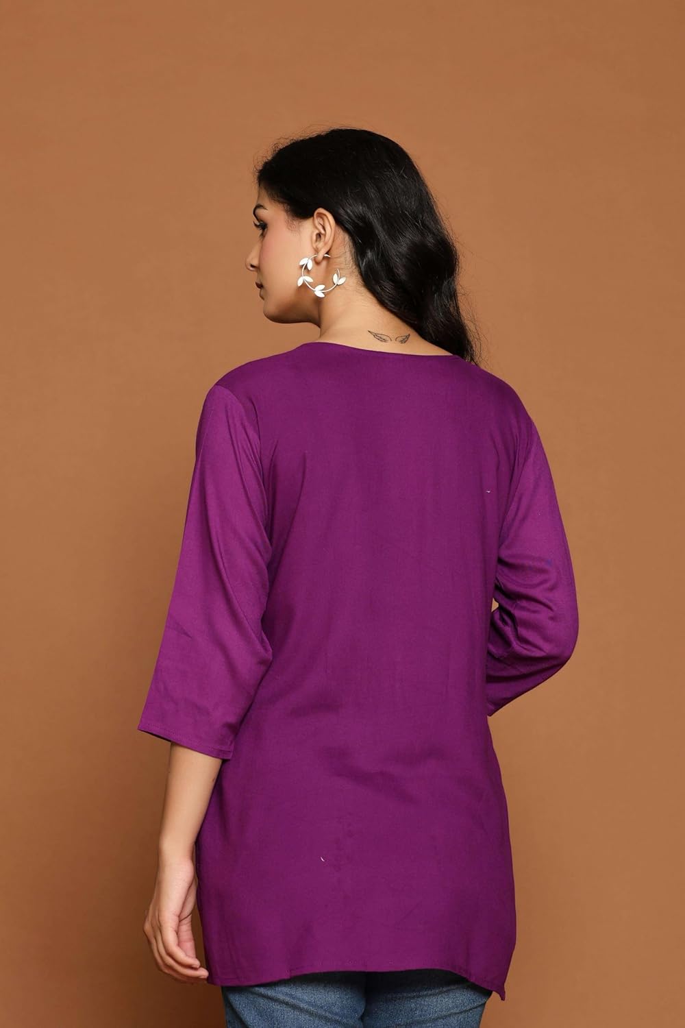Women's Cotton Kurti with White Floral Embroidery