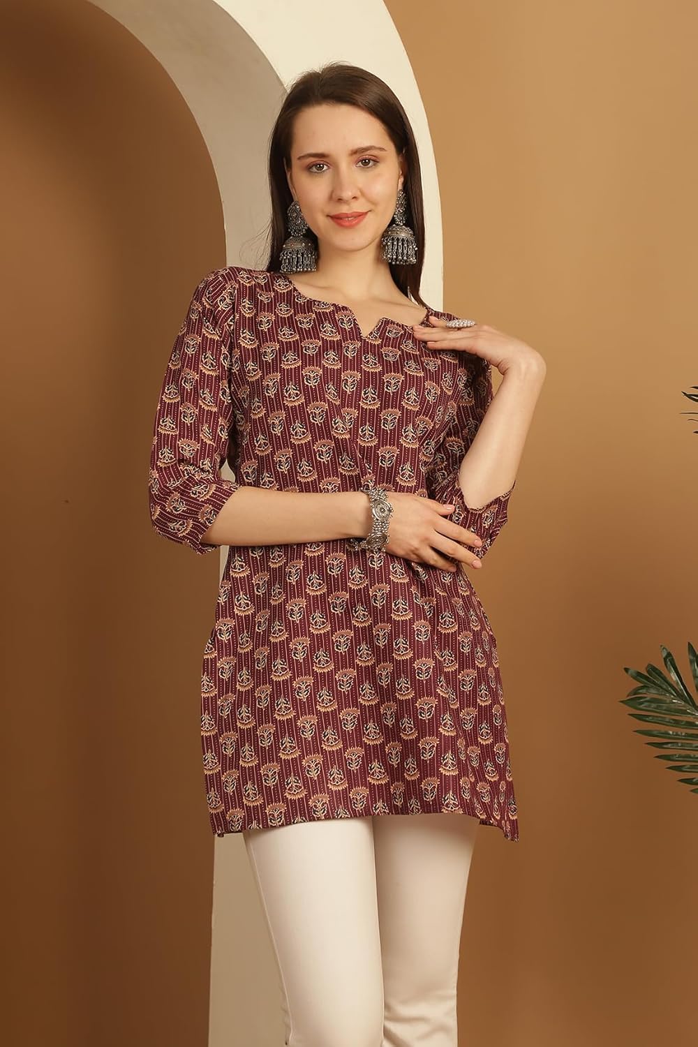 Rajnandini Women's Cotton Straight Fit Tunic Foil Printed