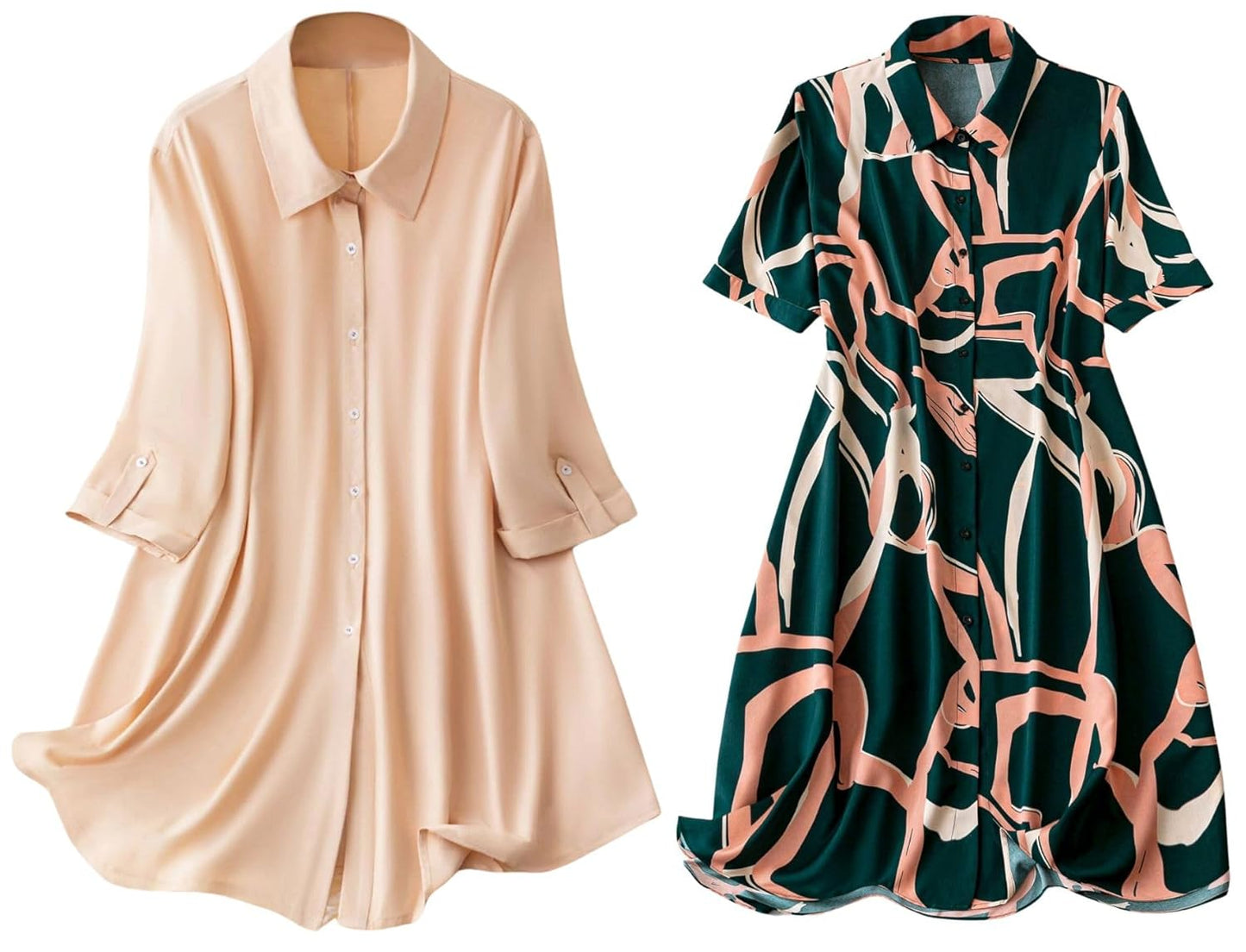 Leriya Fashion Women's Shirt Dress Knee Length Dress | Loose Fit | Button-Down | | 3/4 Sleeve | Summer Wear | Available in (Pack of 2 | Value Pack)