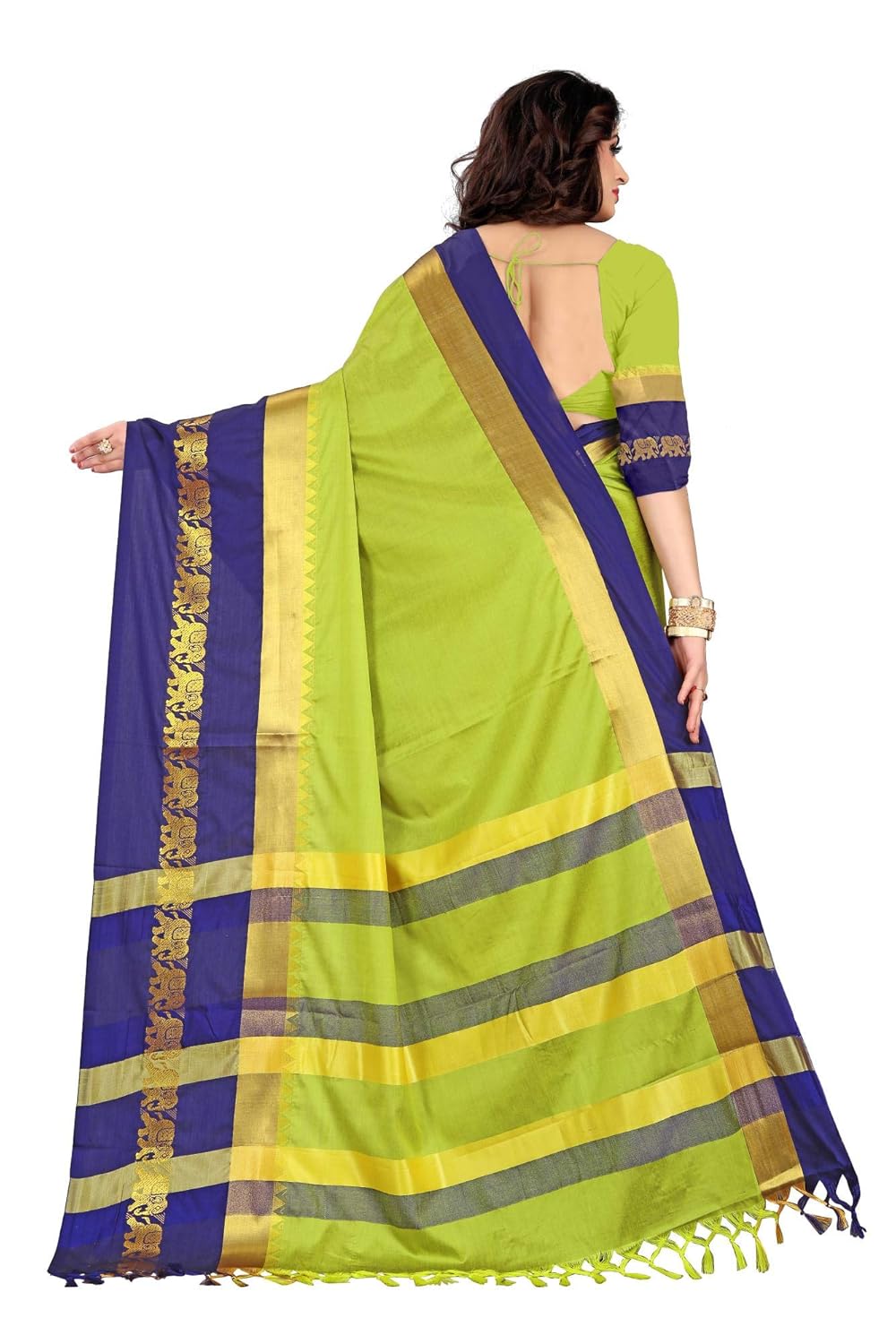 Women's Cotton Silk Plain Zari Work Designer Saree