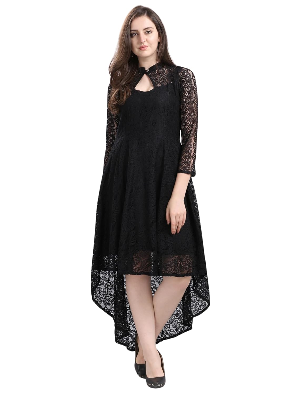 hemang fashion Women's Russel Net Fit & Flare High-Low Dress, Trend with High Low Stylish Western Look