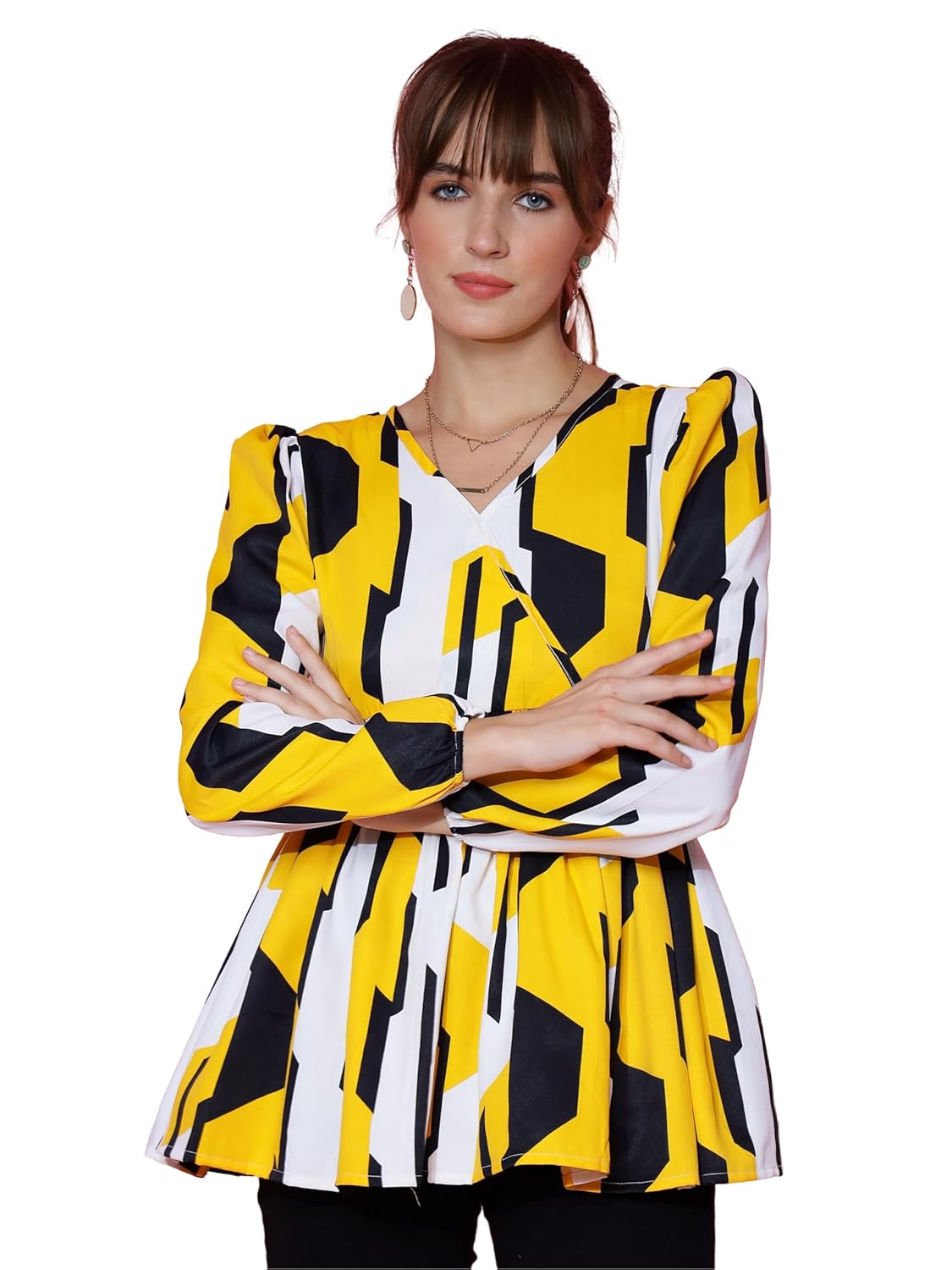 Sheetal Associates Women's Casual Bishop Sleeves Polka Print Peplum Top