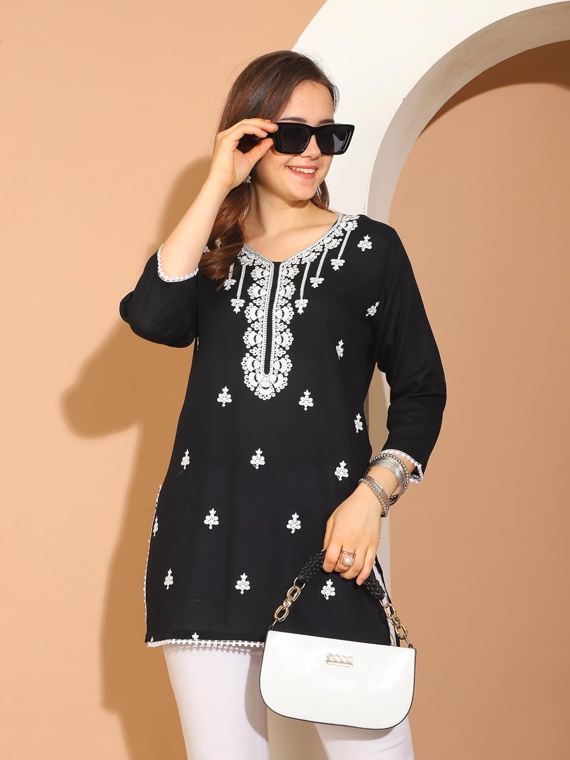 Rajnandini Women's Rayon Floral Embroidered Tunic