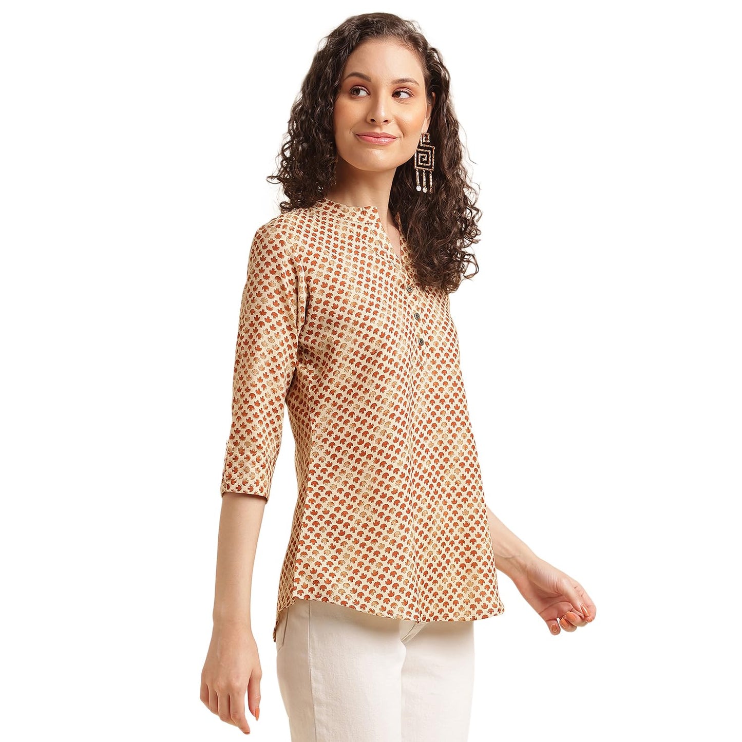 NAINVISH Tops for Women Printed Regular Fit Shirt Top for Women|Tops for Women Stylish Latest|Office Wear Tops for Women|Cotton Blend Tops for Women