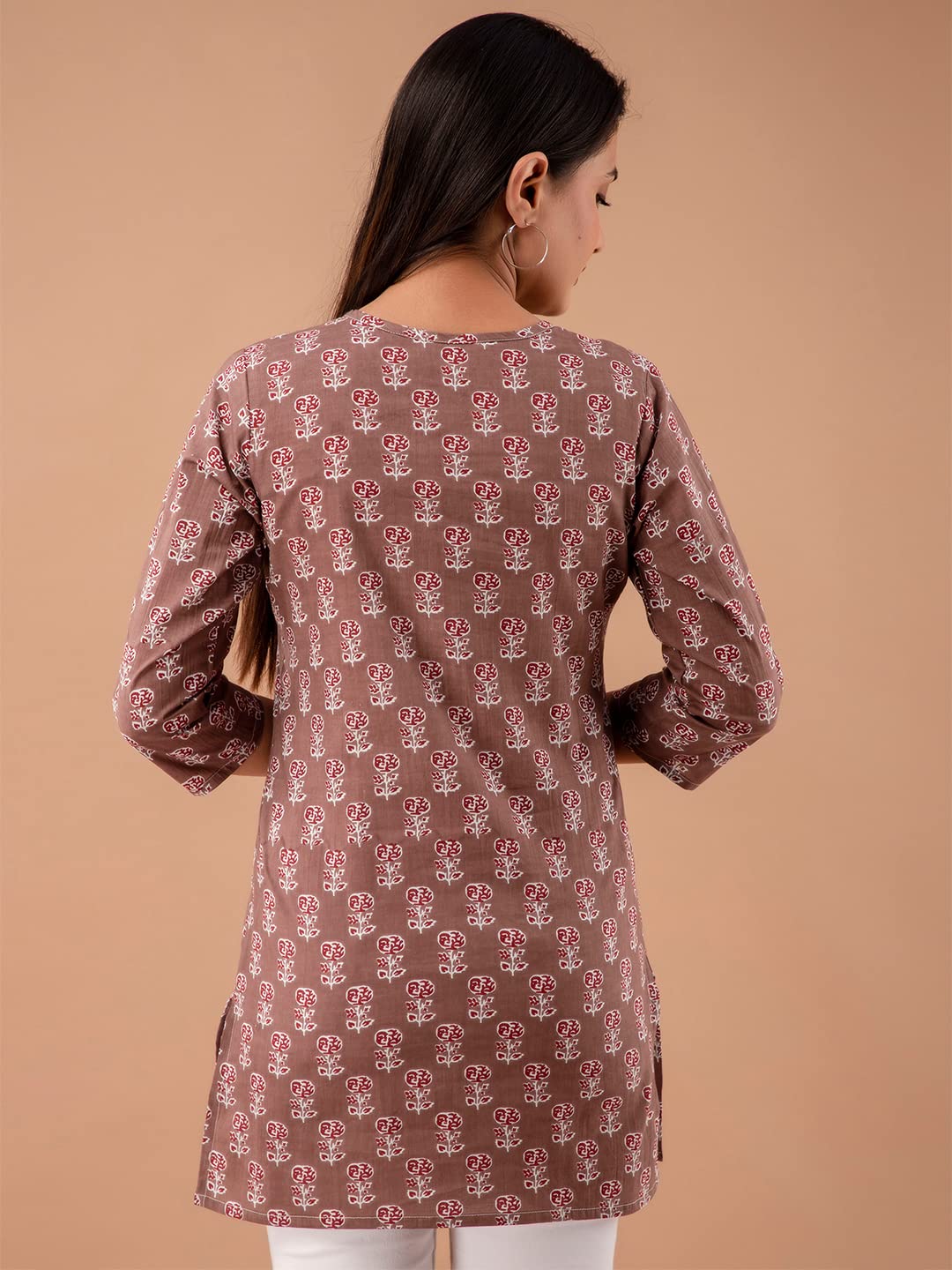 feranoid Women Cotton Printed Straight Short Kurti