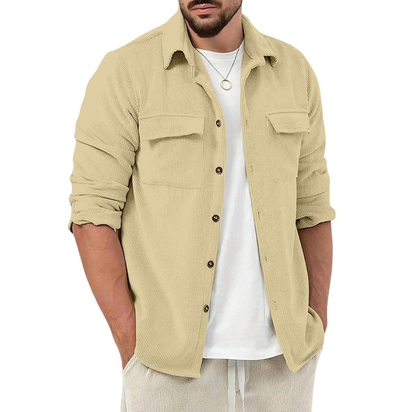 MiraMichi Corduroy Men's Full Sleeve Casual Striped
