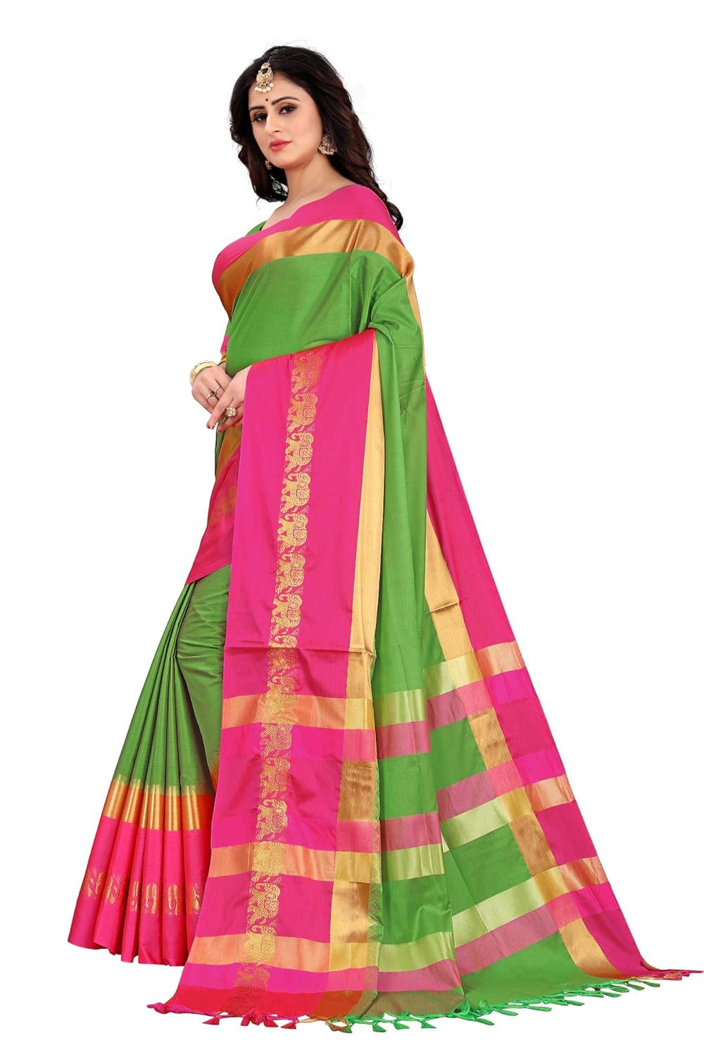 Women's Cotton Silk Plain Zari Work Designer Saree