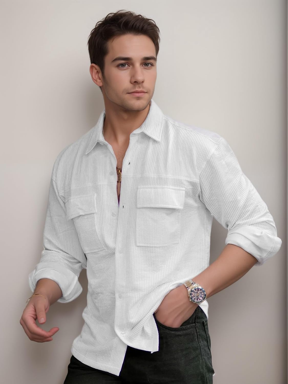 IndoPrimo Men's Regular Fit Fancy Double Pocket