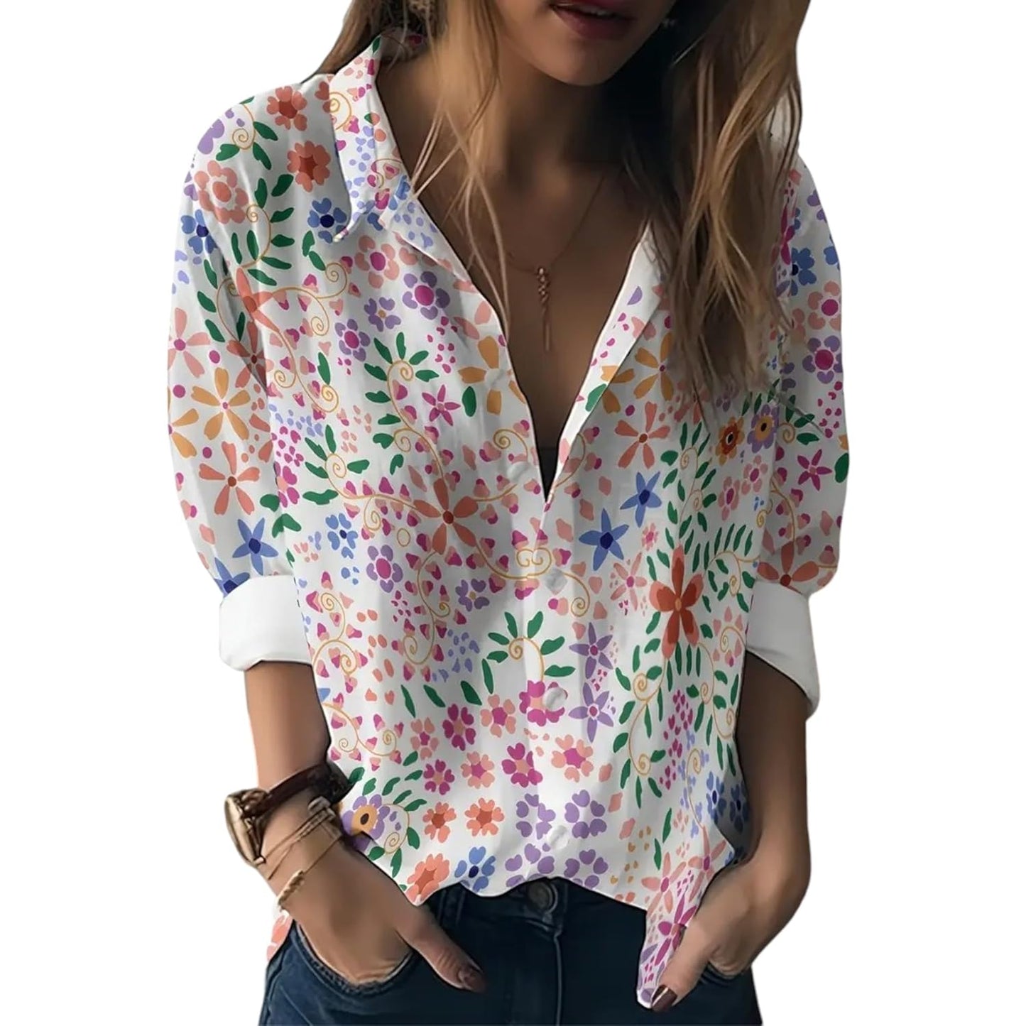 Gufrina Shirt for Women| Long Shirt for Women| Floral Print | Button-Down Western Shirt| Roll-Up Sleeves| Casual Relaxed Fit for Women