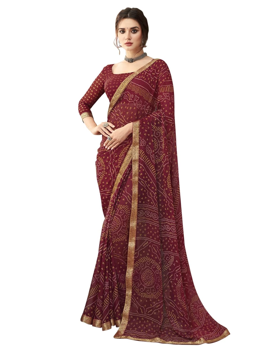 SIRIL Women's Bandhani Printed Saree with Blouse