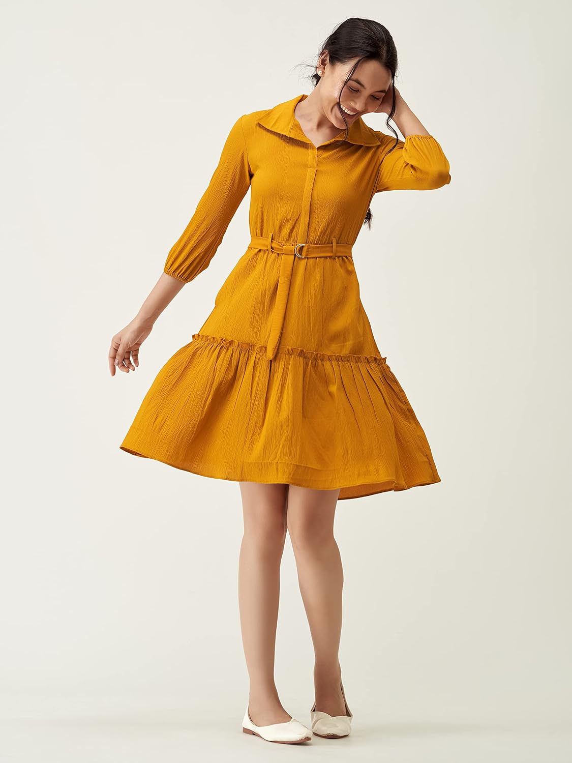 AASK Women Peplum Gathared Stylish Dress with Belt