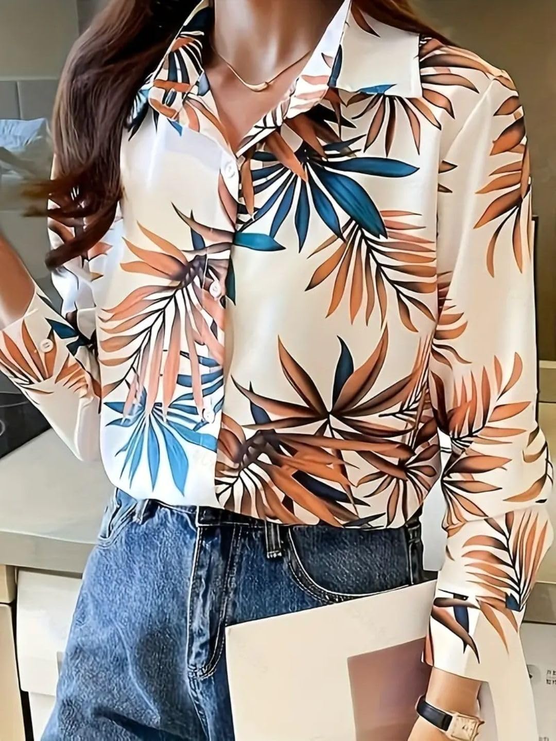 Trendy Queen Women's Short Sleeve Button-Down Shirt | Printed Casual Crop Top | Stylish Collared Shirt for Women | Oversized Shirt for Woman