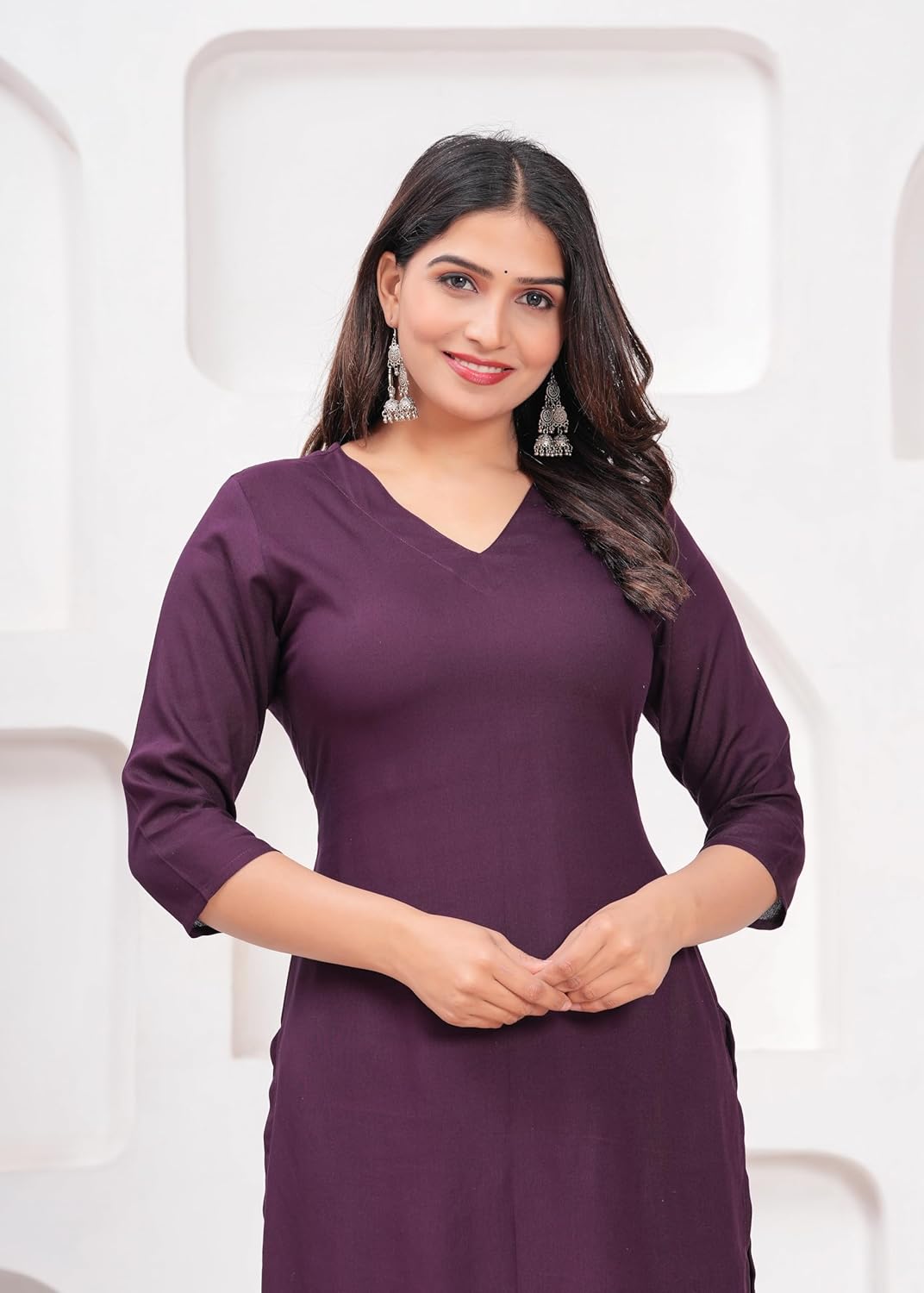 Women's Rayon Solid Plain v Neck Kurta Trouser/Pant Set