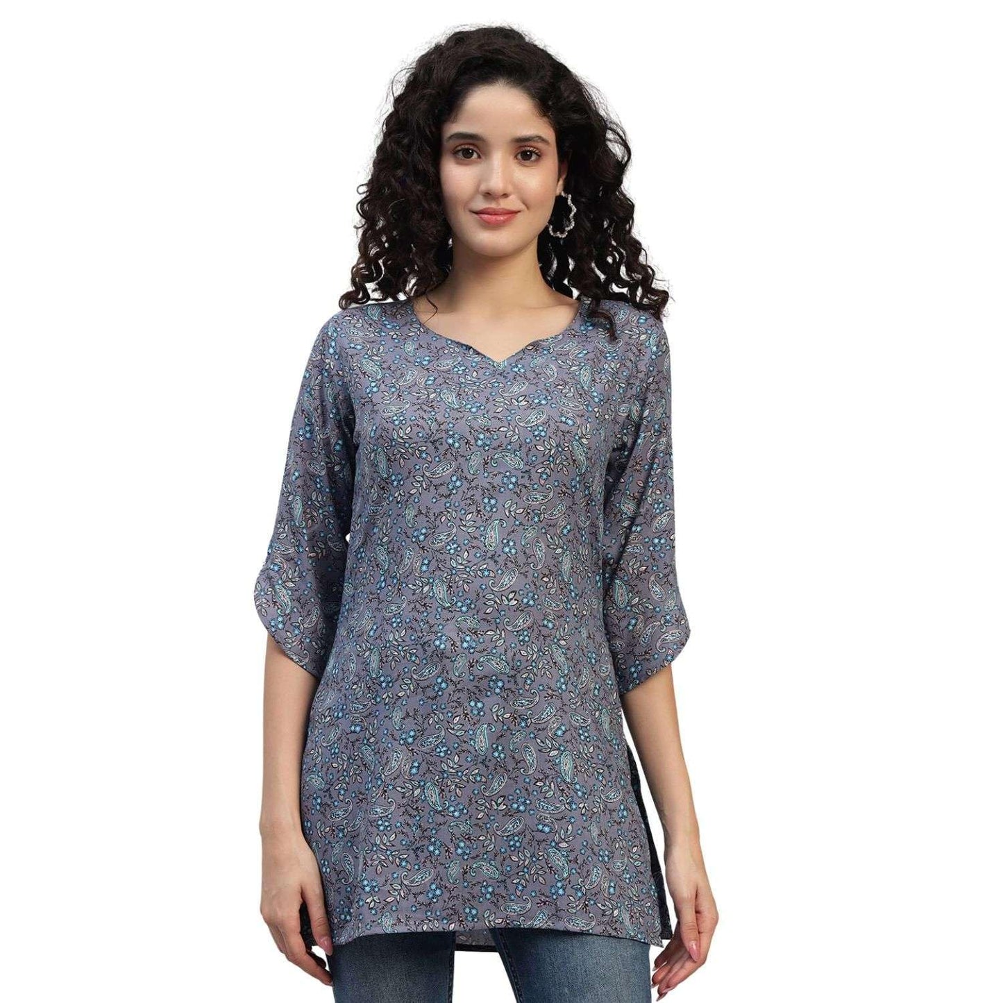 VEERSTOW Women's Cotton Short Kurti 3/4 Sleeve