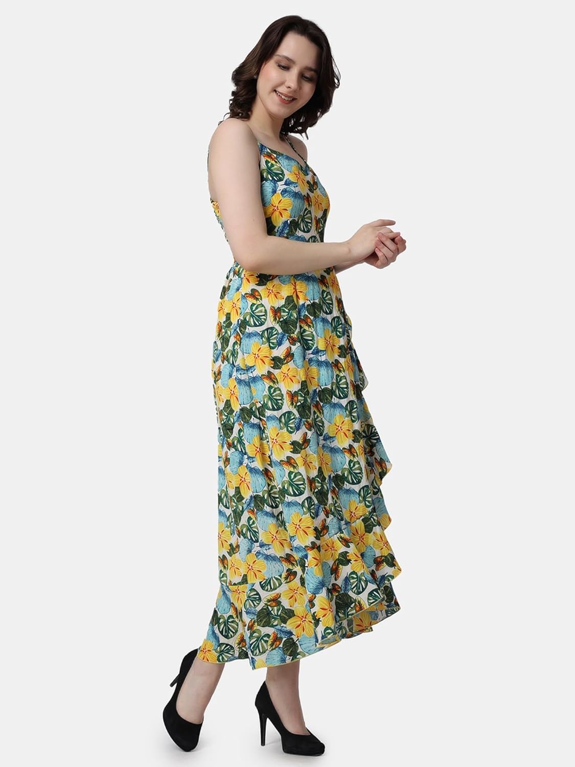 POPWINGS Casual Floral Printed Maxi Length Fit & Flare Dress for Women || Summer Dress for Women || Flare Maxi Dress for Women Stylish || Sleeveless Dress for Women
