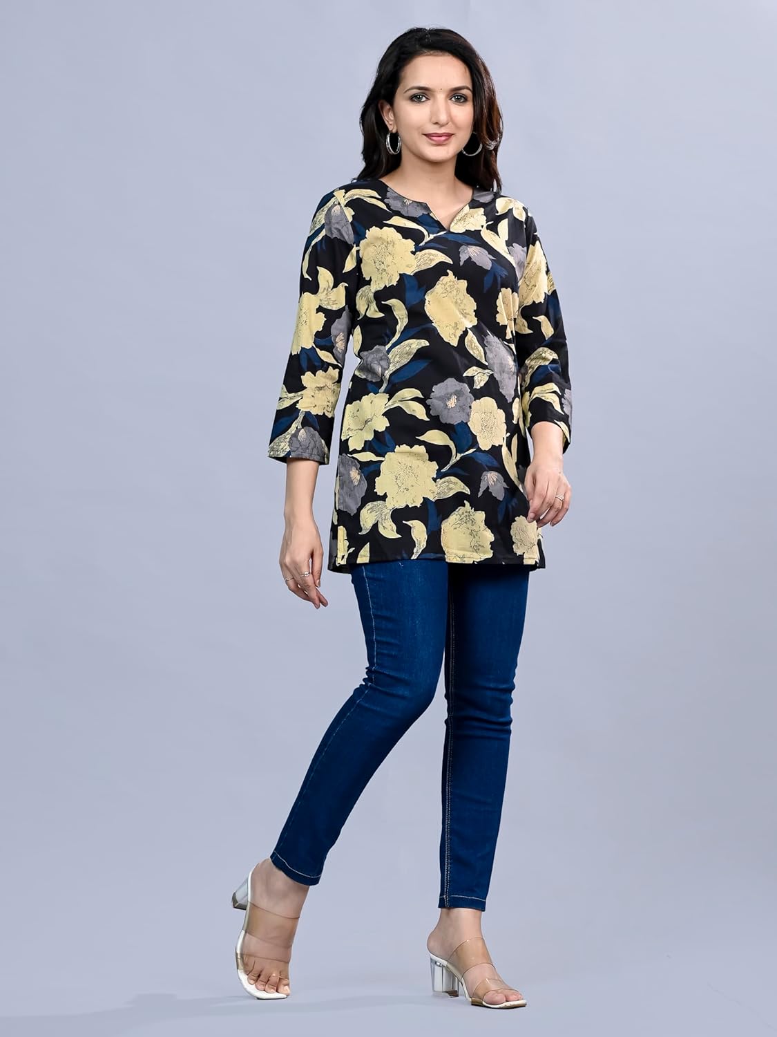 HION HILS Women's Stylish 3/4 Sleeve Floral Printed