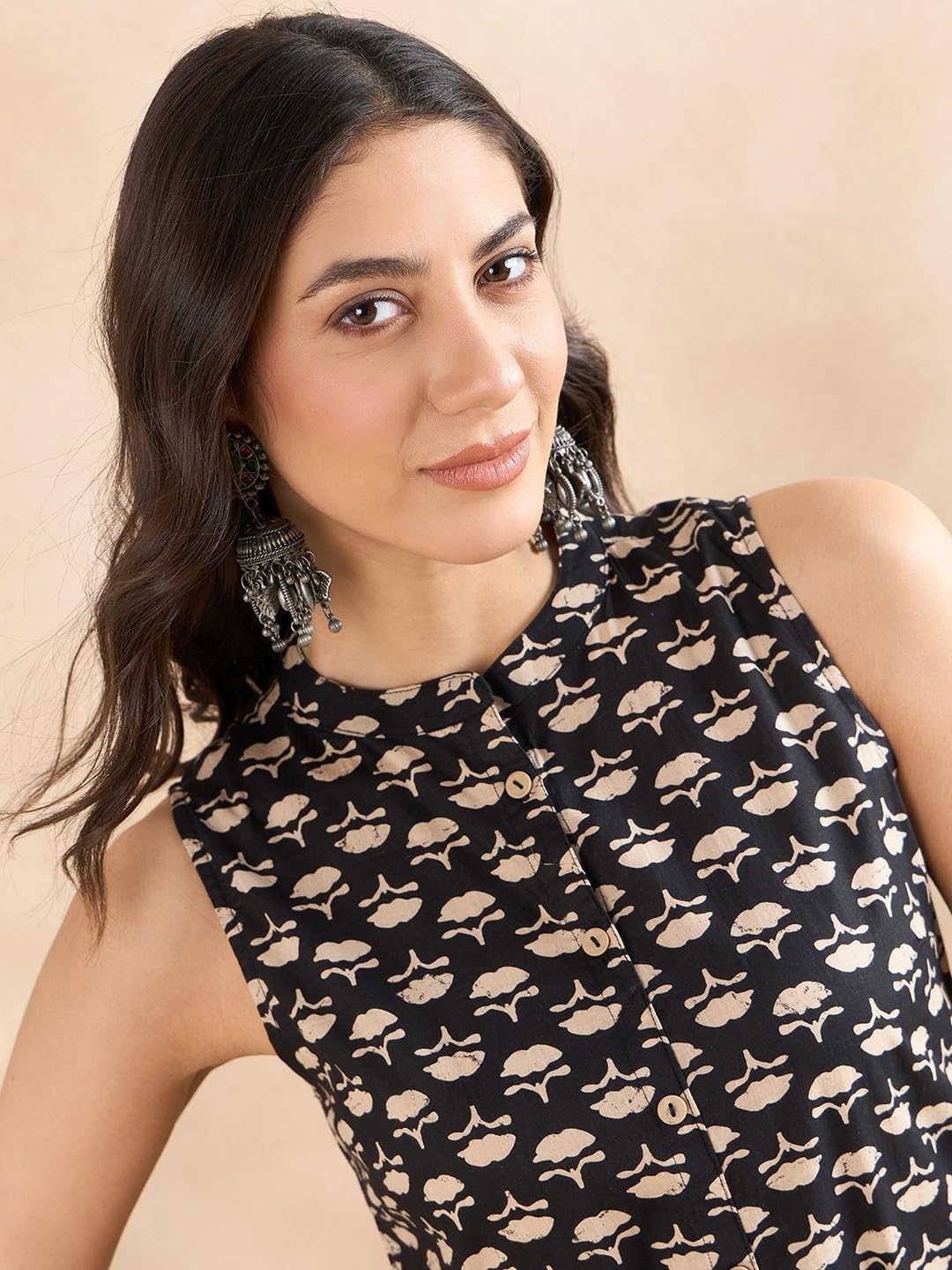 miss fame Women's Sleeveless Printed Cotton