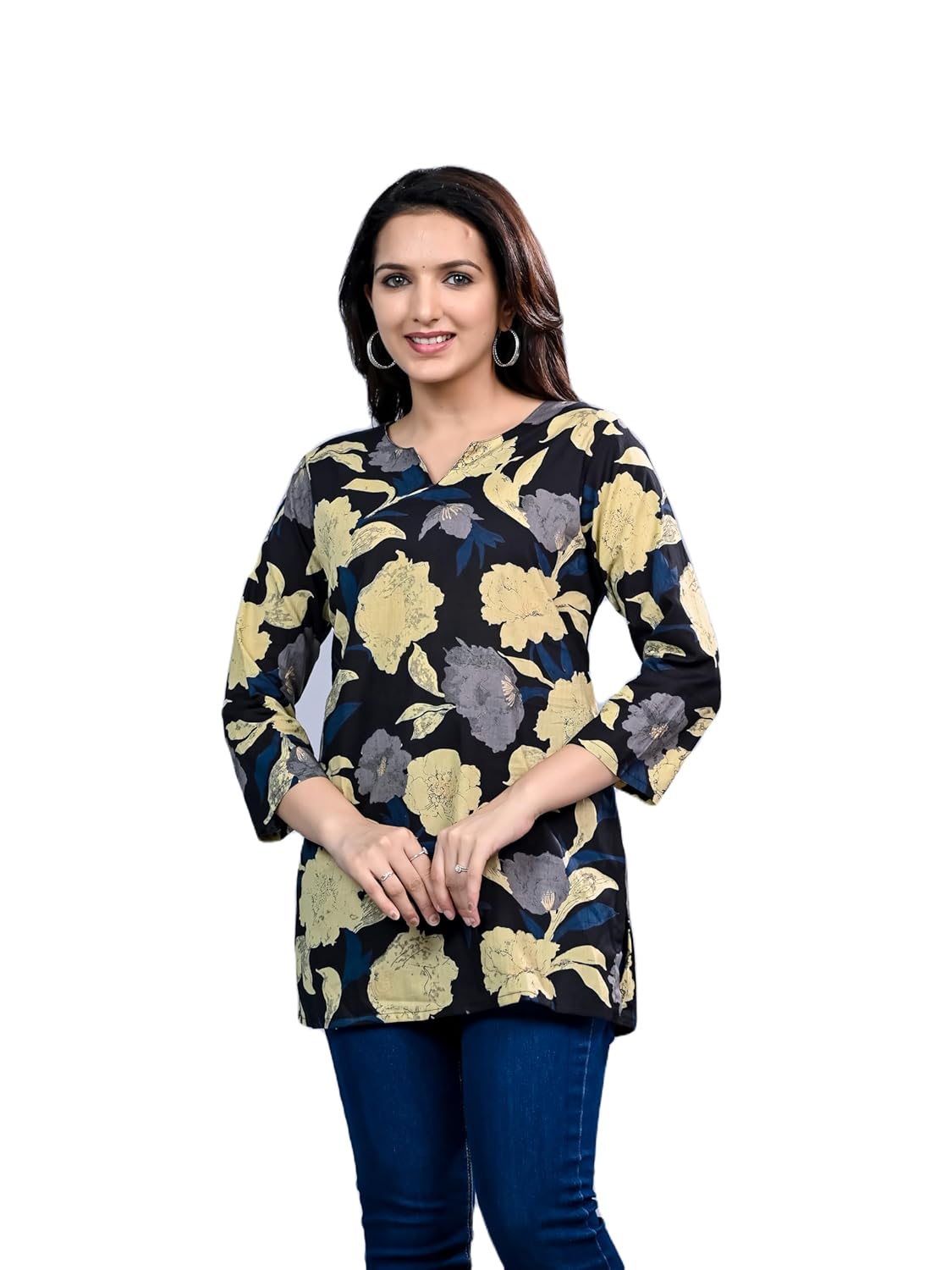 HION HILS Women's Stylish 3/4 Sleeve Floral Printed