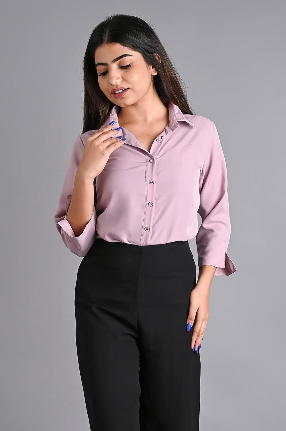 GM SARA Women's Polyester Stylish Regular Fit Button Down Plain Solid Formal Casual Shirts for Women Office Wear